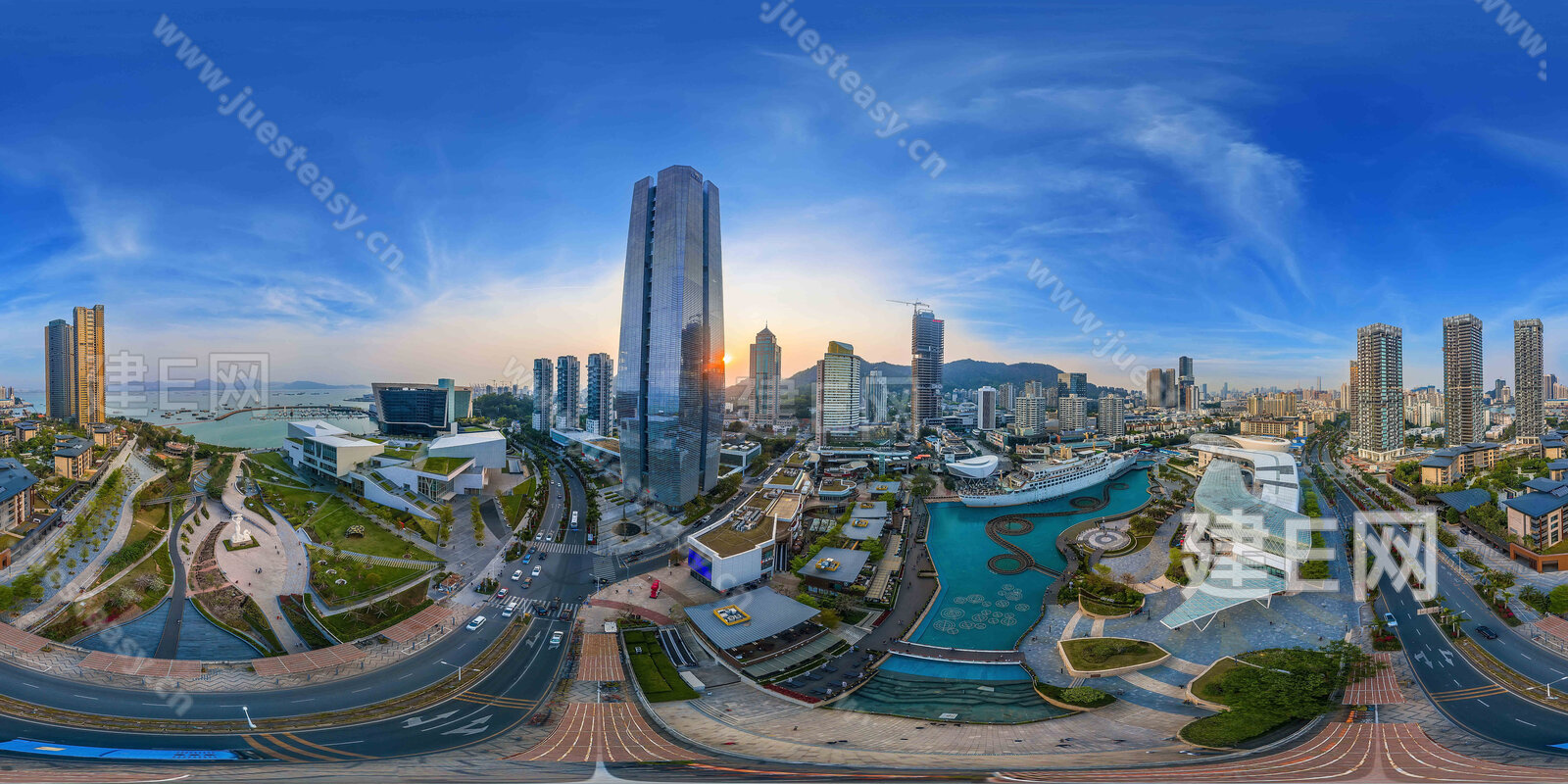 hdr滨海现代金融城市黄昏3d贴图_hdr滨海现代金融城市黄昏3d贴图下载