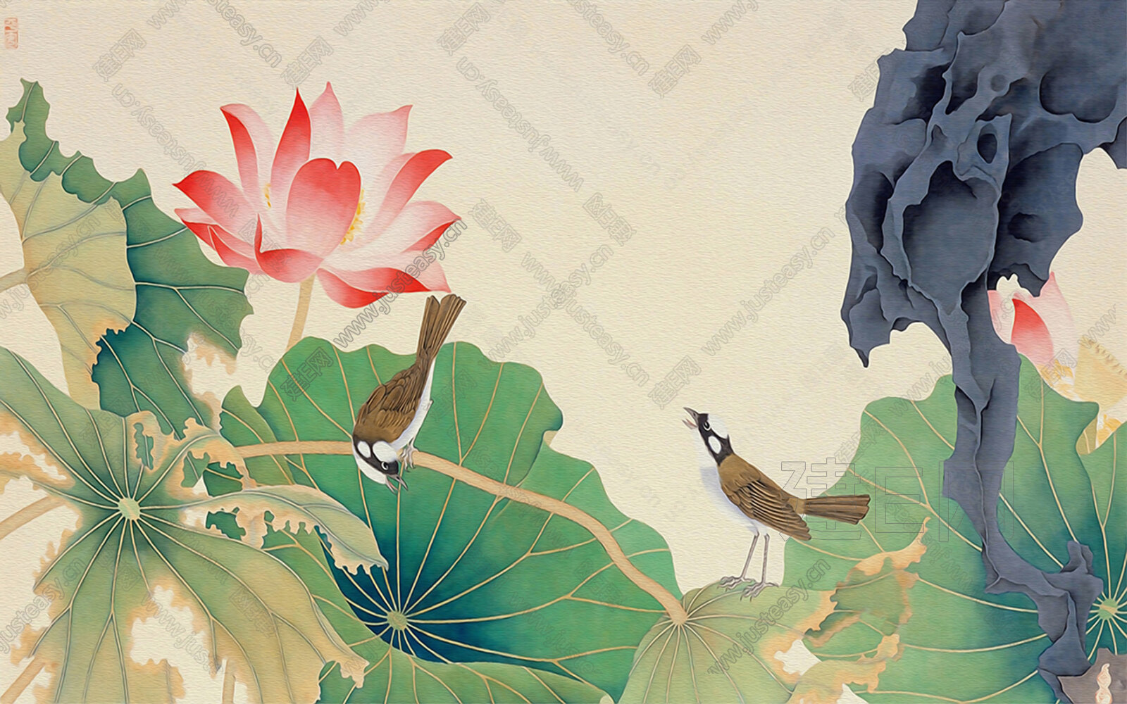新中式荷花背景壁纸壁画3d贴图下载[ID:108088773]_建e贴图