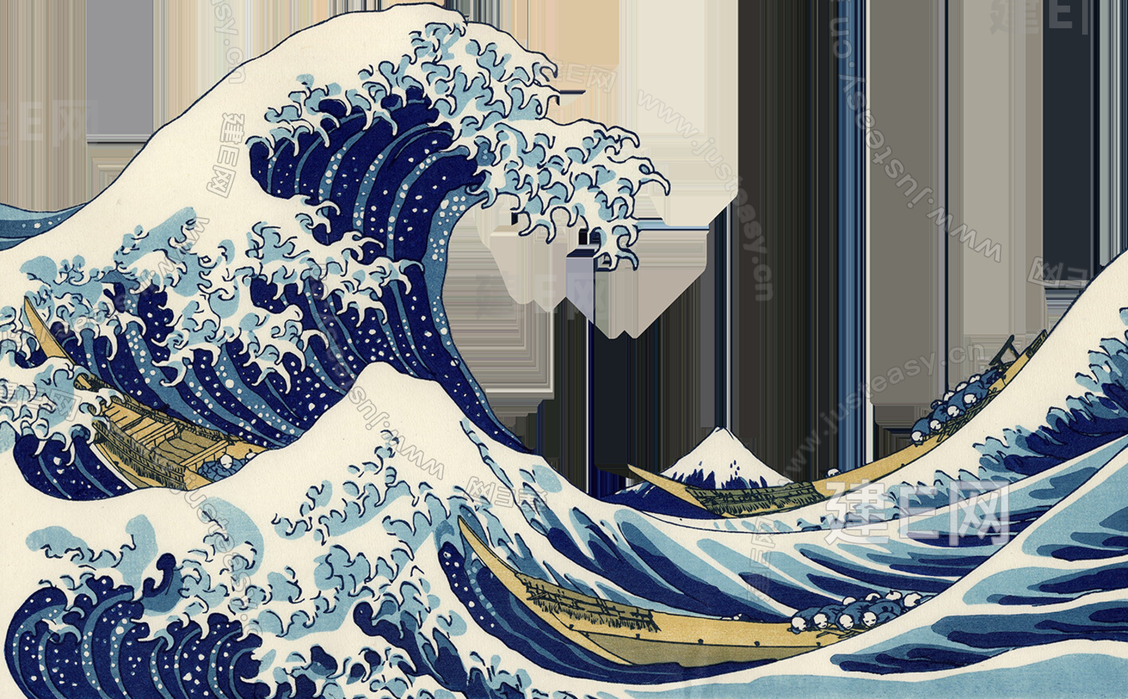 日式海浪壁画3d贴图