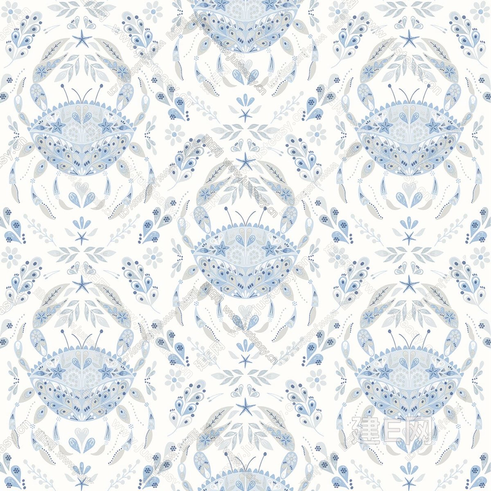 伯利克现代北欧轻奢米白色花纹墙纸墙布3d贴图_伯利克现代北欧轻奢米