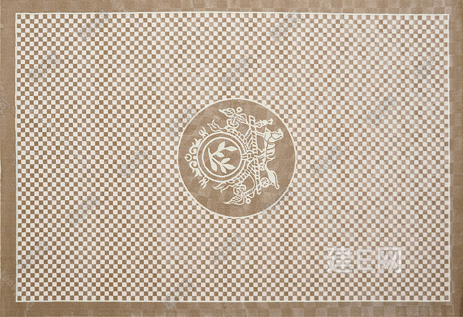 棋盘格复古风白色咖色相间高端地毯3d贴图下载