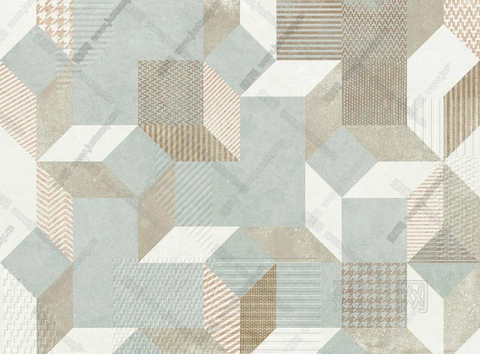 蓝色几何块方块壁纸壁布3d贴图下载