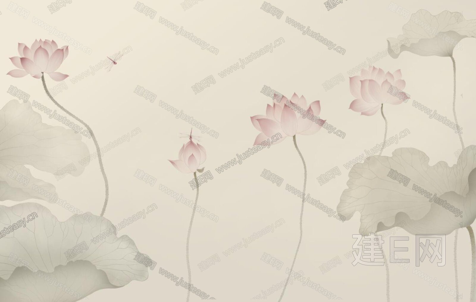 华琴新中式荷花壁纸3d贴图下载[ID:114773318]_建e贴图