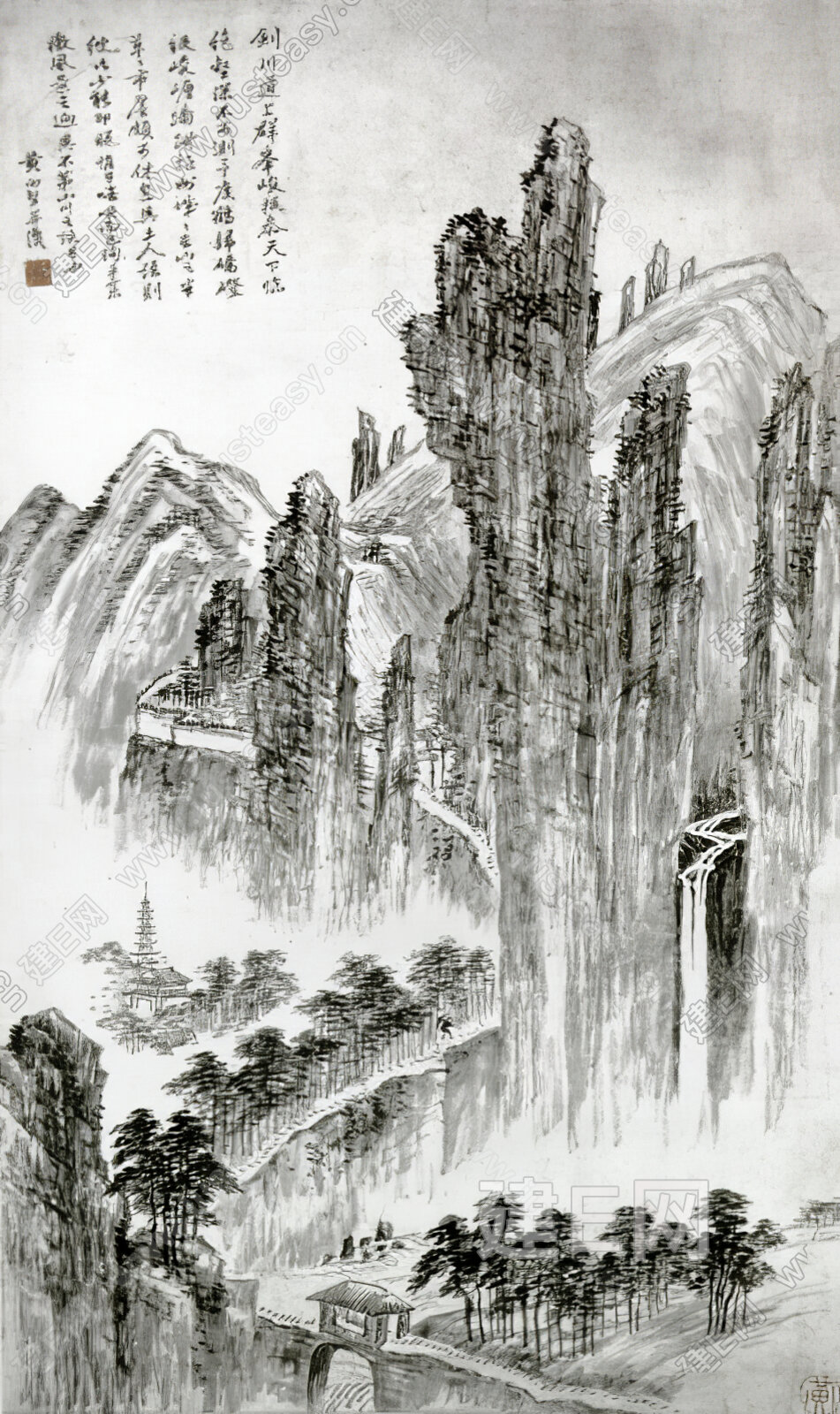 新中式水墨山水装饰画3d贴图下载[ID:114707862]_建E室内设计网