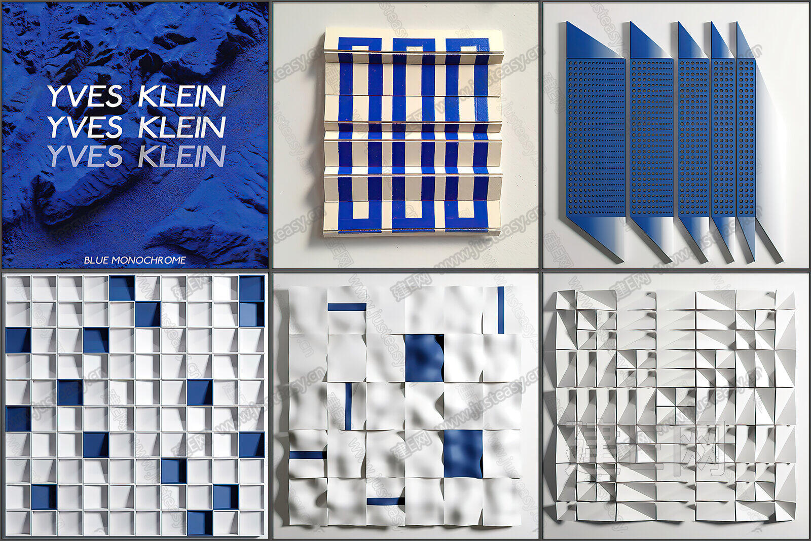 现代简约方形几何克莱因蓝装饰画高清贴图