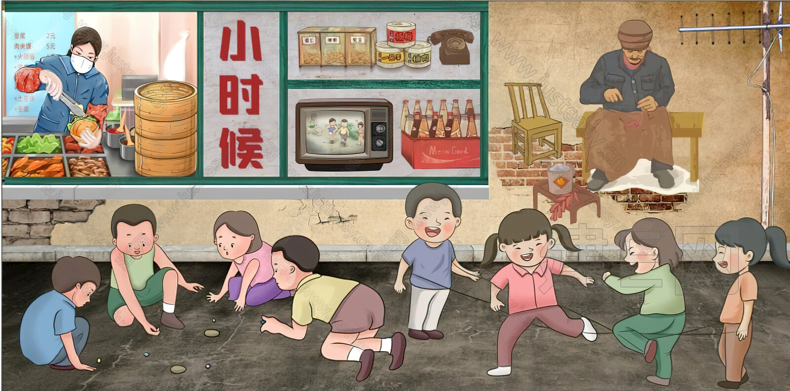怀旧画墙绘八十年代卡通画3d贴图下载[ID:113855538]_建e贴图