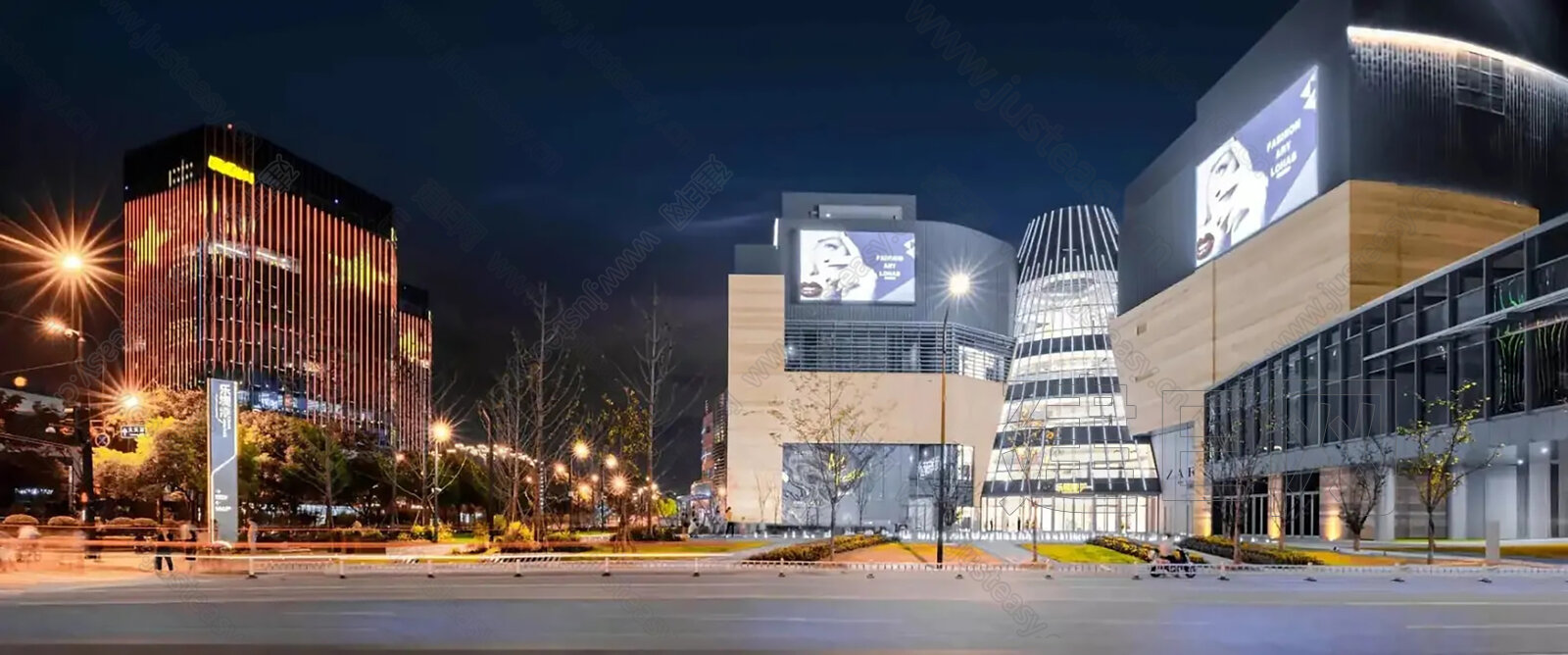 夜晚街道外景3d贴图下载[ID:110513339]_建e贴图