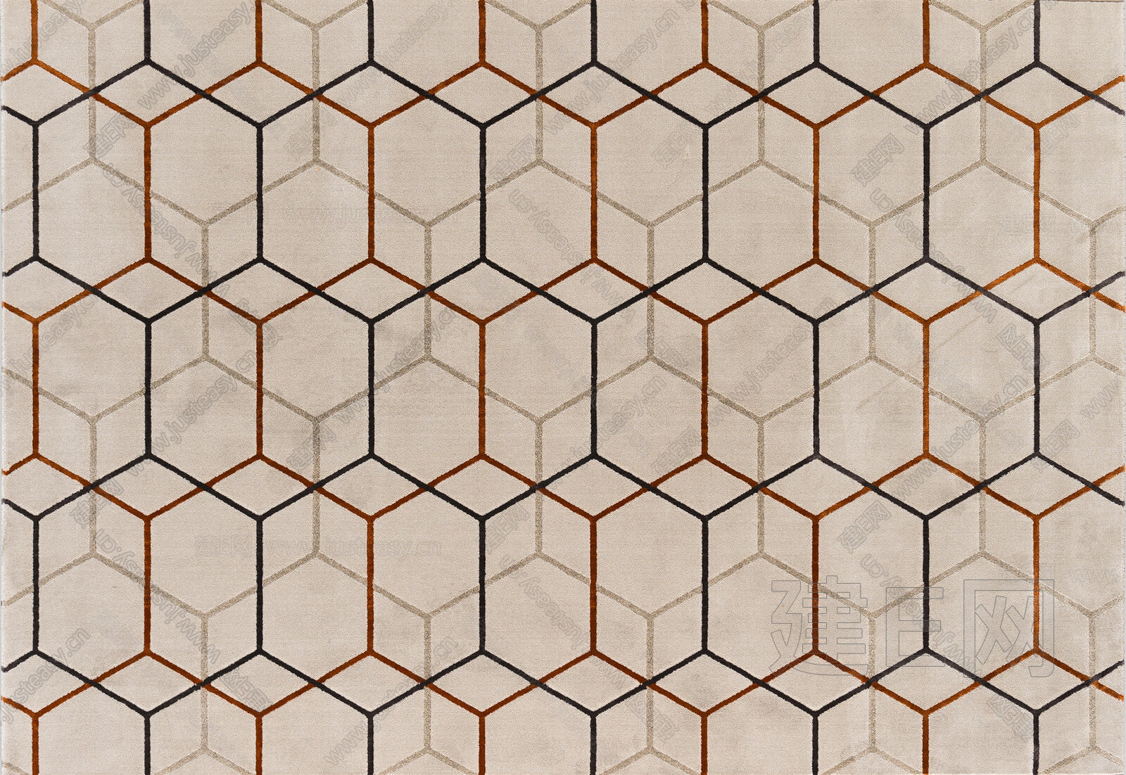 米黄色六边形几何图案绒毛地毯3d贴图下载