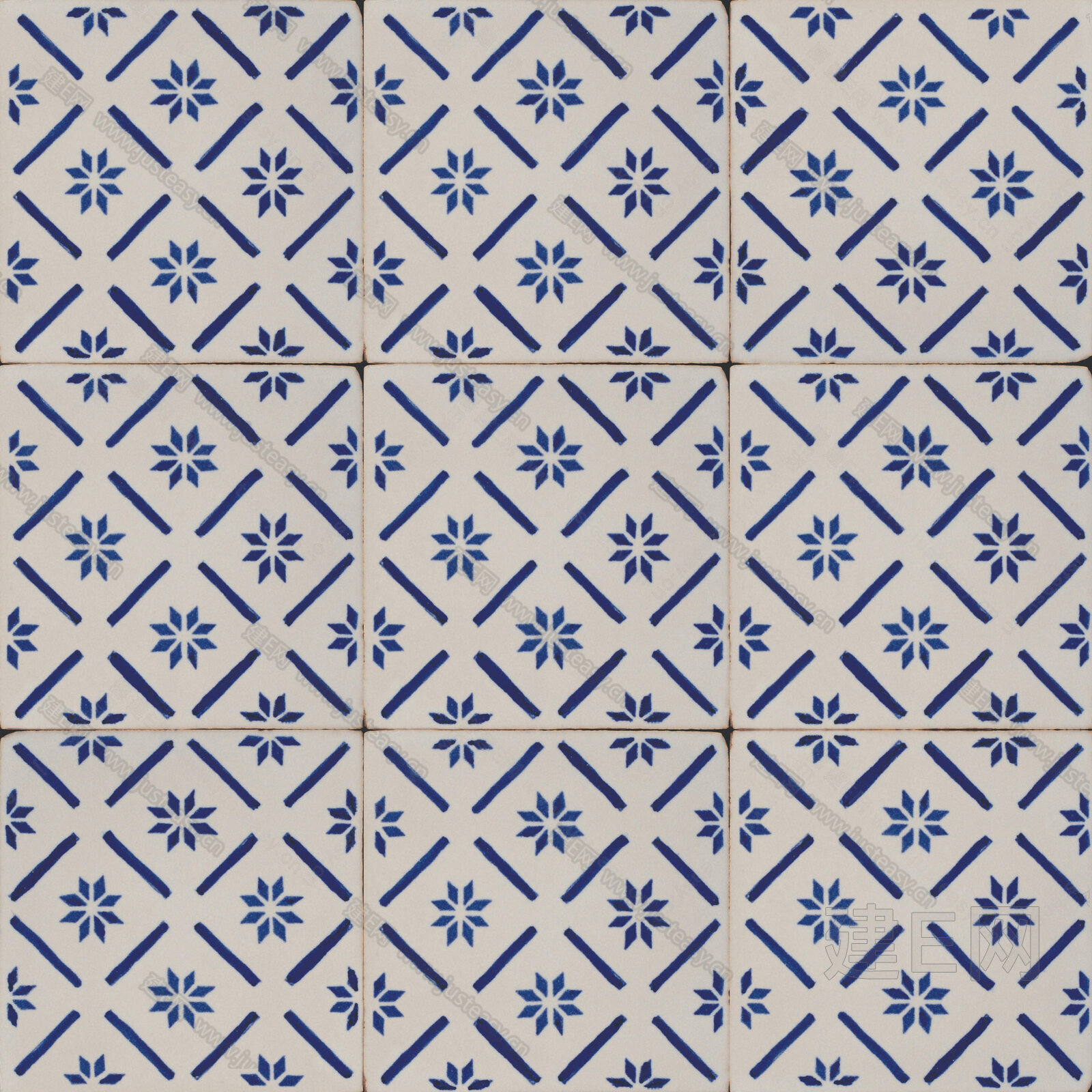 蓝色菱形艺术拼花瓷砖3d贴图下载[ID:103304708]_建E室内设计网
