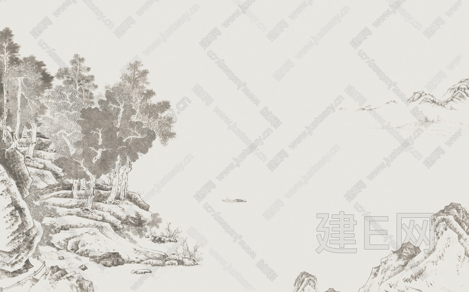 新中式山水水墨壁画壁纸背景墙3d贴图下载[ID:114904728]_建e贴图
