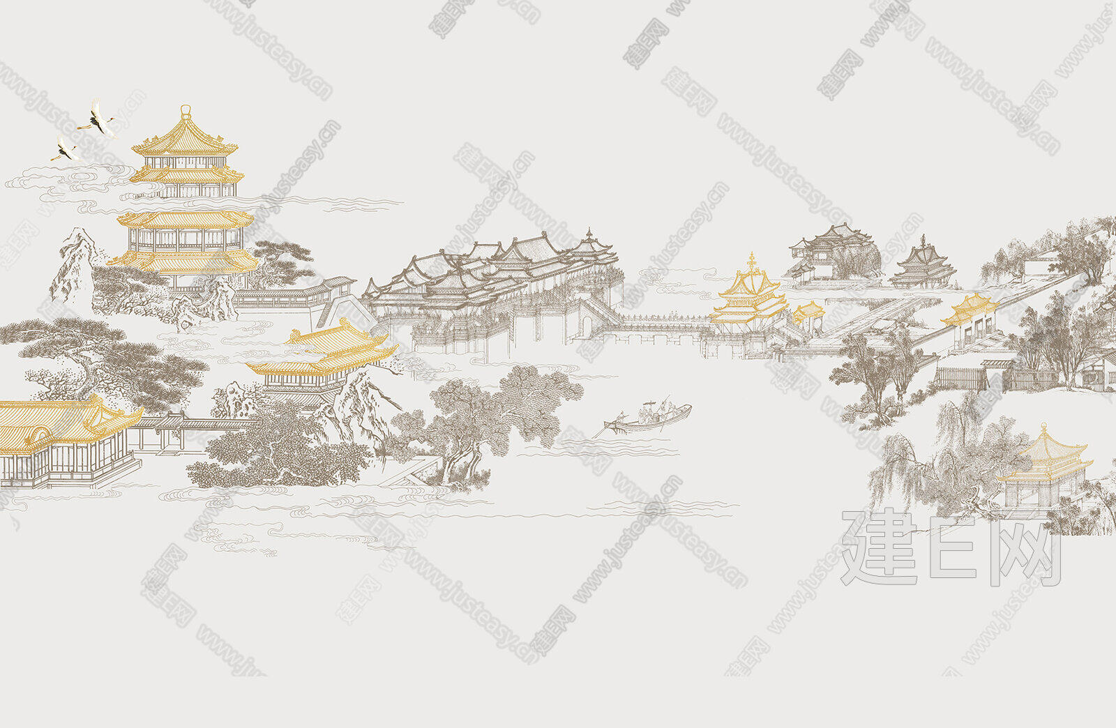 新中式山水壁画贴图高清贴图