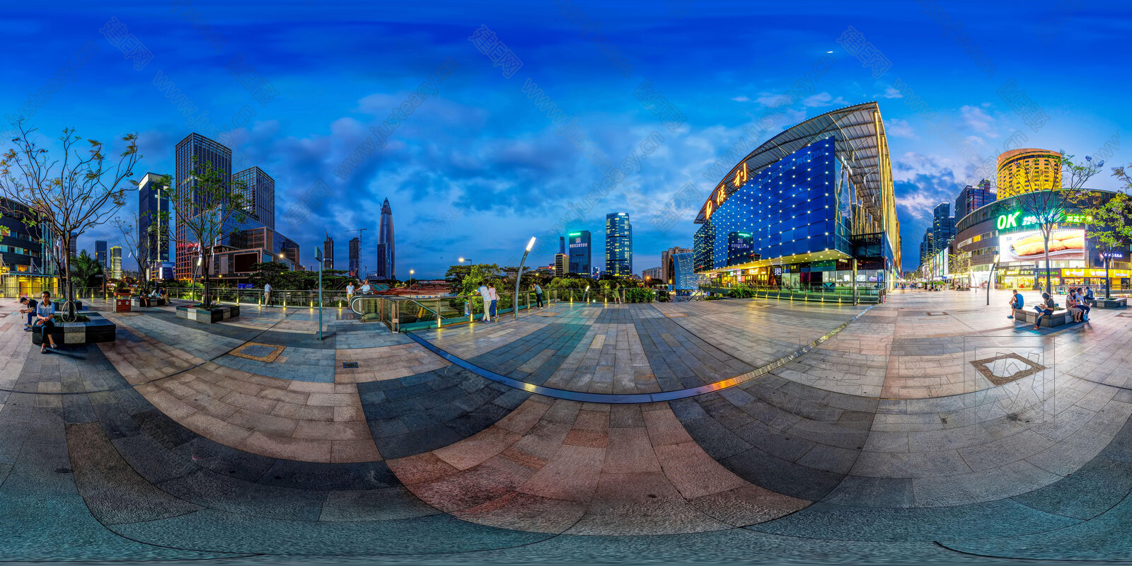 hdr夜晚商业街道城市全景3d贴图下载[ID:111890742]_建E室内设计网