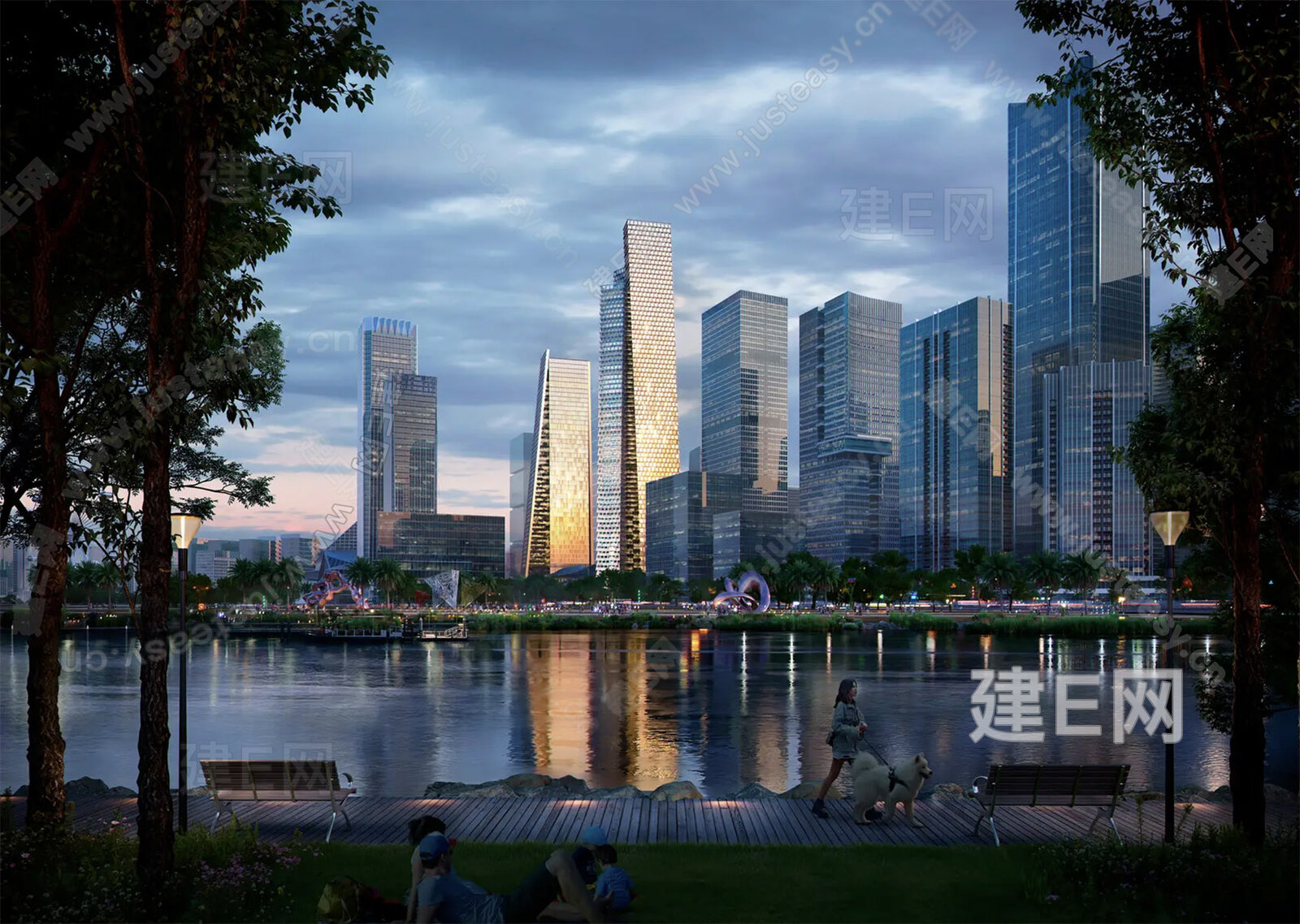 城市街道傍晚夜景外景3d贴图下载[ID:103240641]_建e贴图
