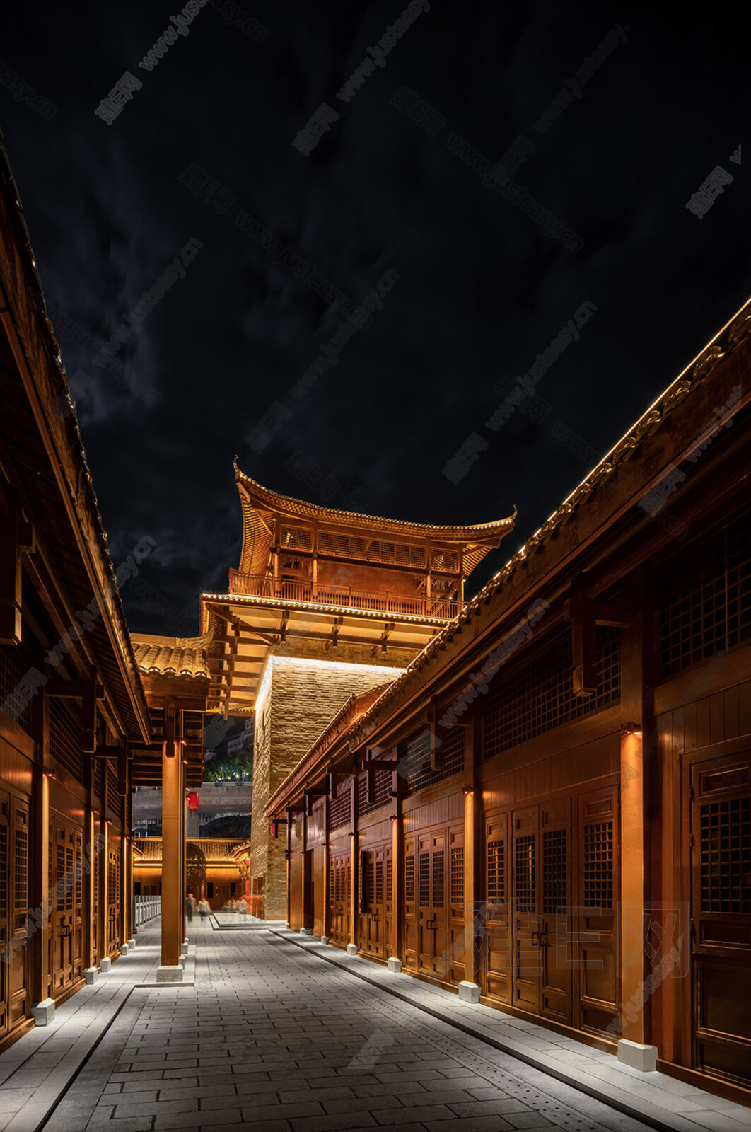 中式古建筑街道夜景外景3d贴图下载[ID:103240679]_建e贴图