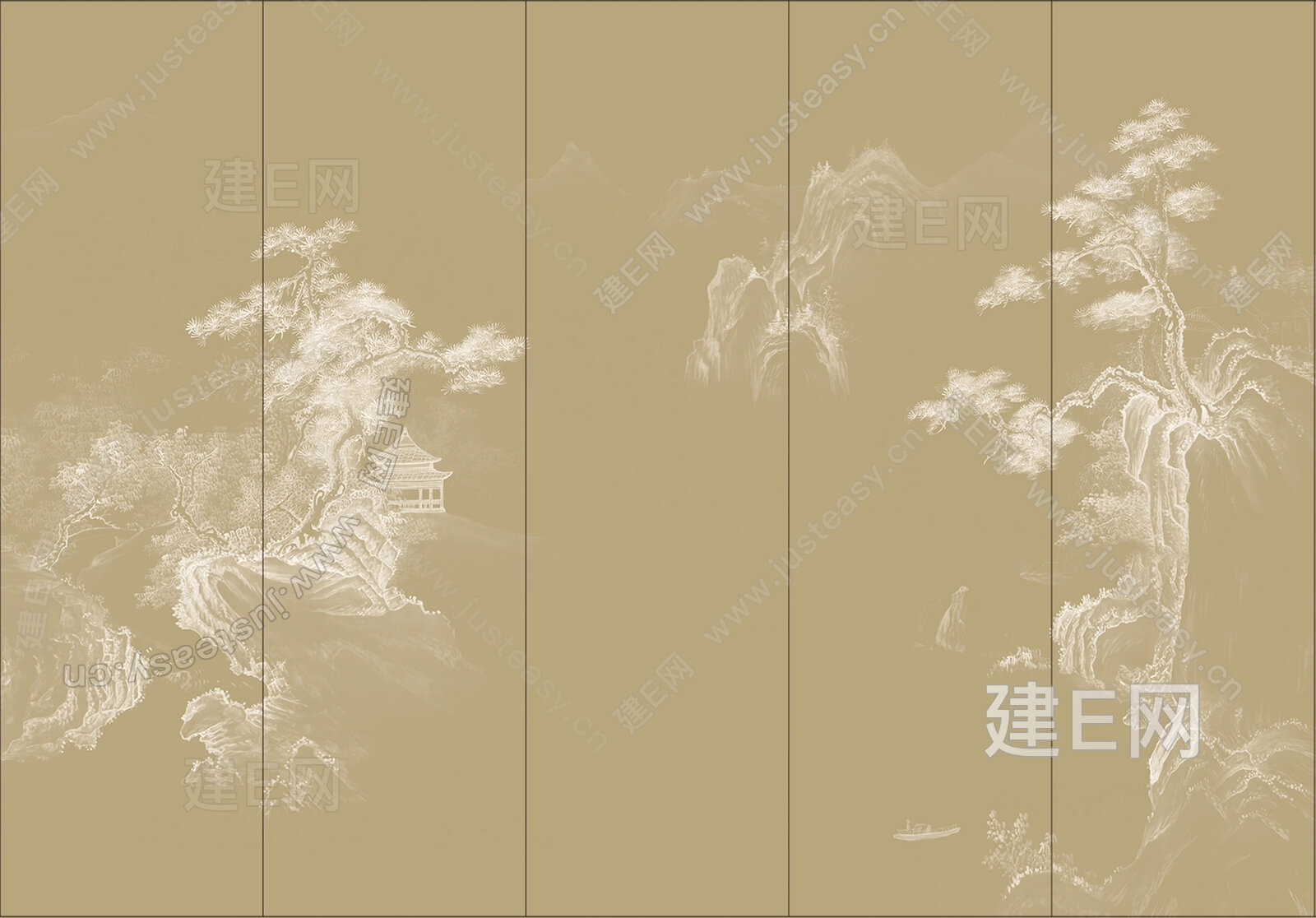 新中式手绘山水背景墙3d贴图下载[ID:103896054]_建e贴图