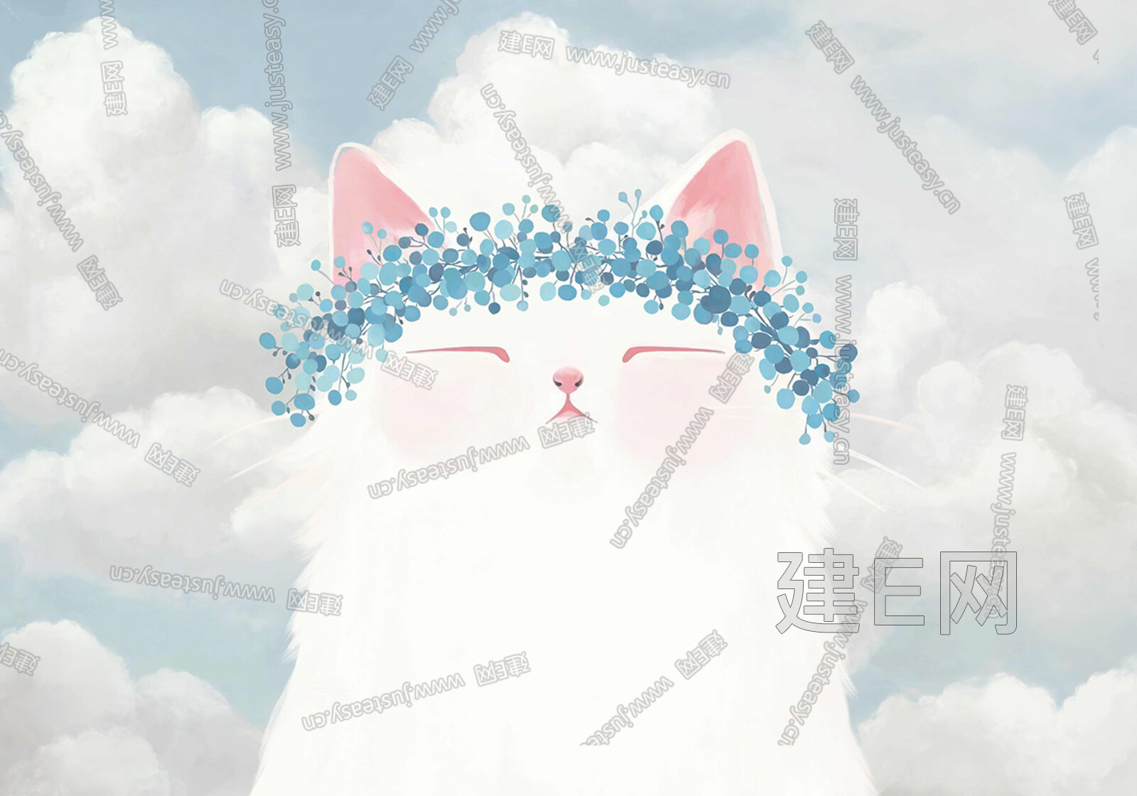 头戴花环的可爱白猫素材图片下载-素材编号04446023-素材天下图库
