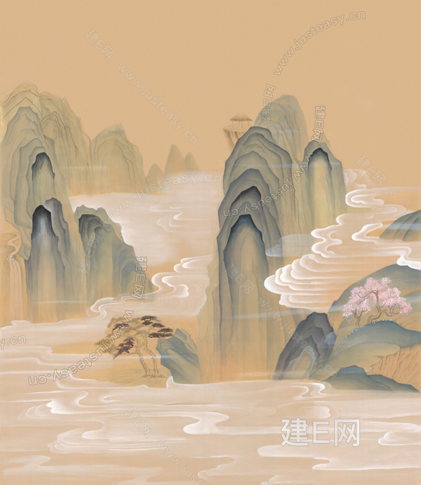新中式山水装饰画3d贴图下载[ID:110514809]_建e贴图
