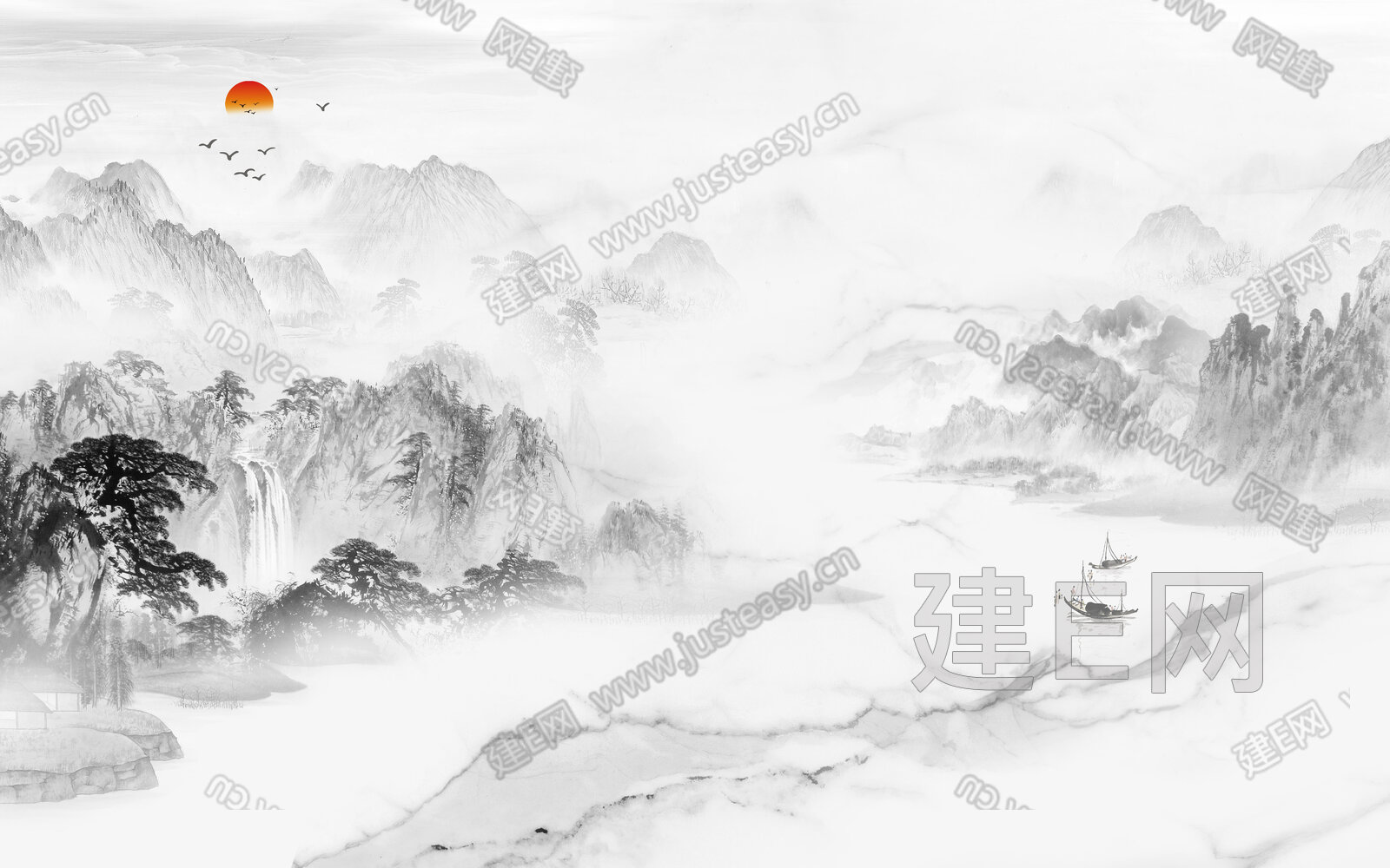 中式山水背景墙3d贴图下载[ID:111957703]_建e贴图