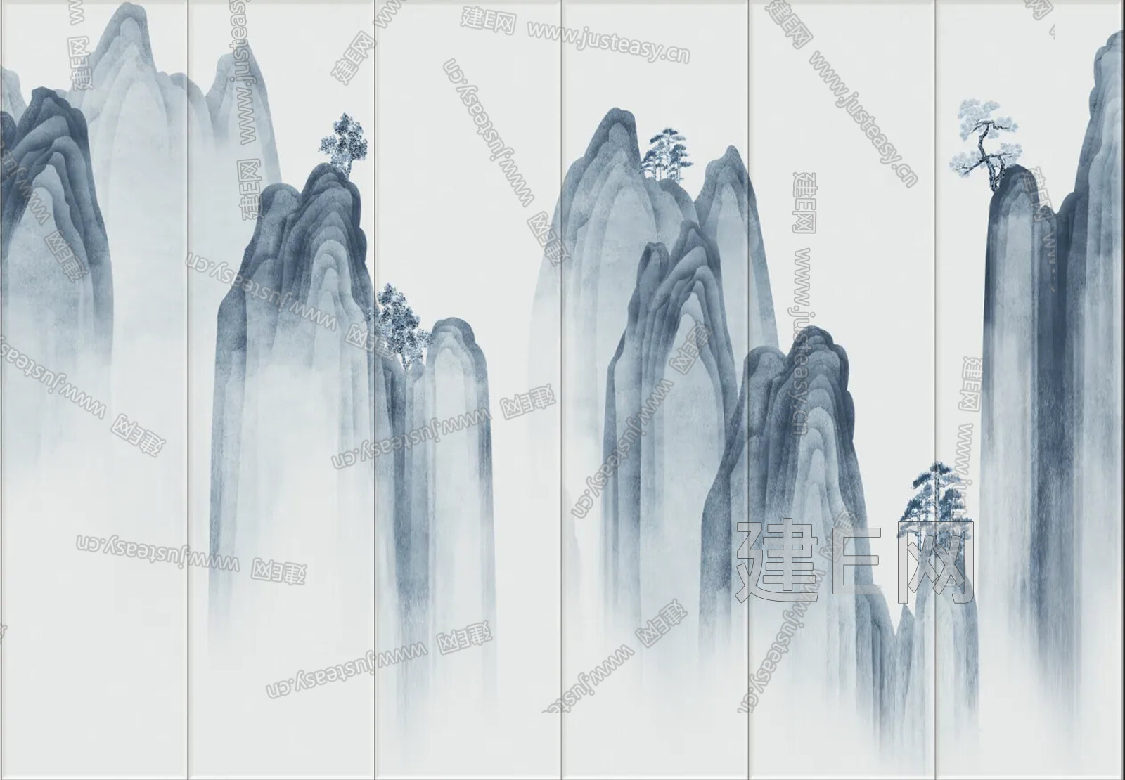 新中式山水艺术硬包背景墙3d贴图下载[ID:112612931]_建e贴图