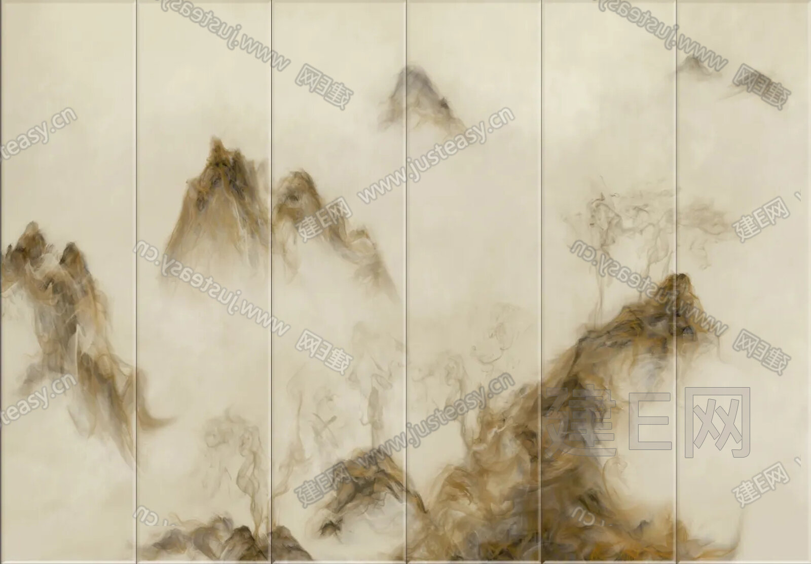 新中式抽象山水艺术硬包背景墙3d贴图下载[ID:112613010]_建e贴图