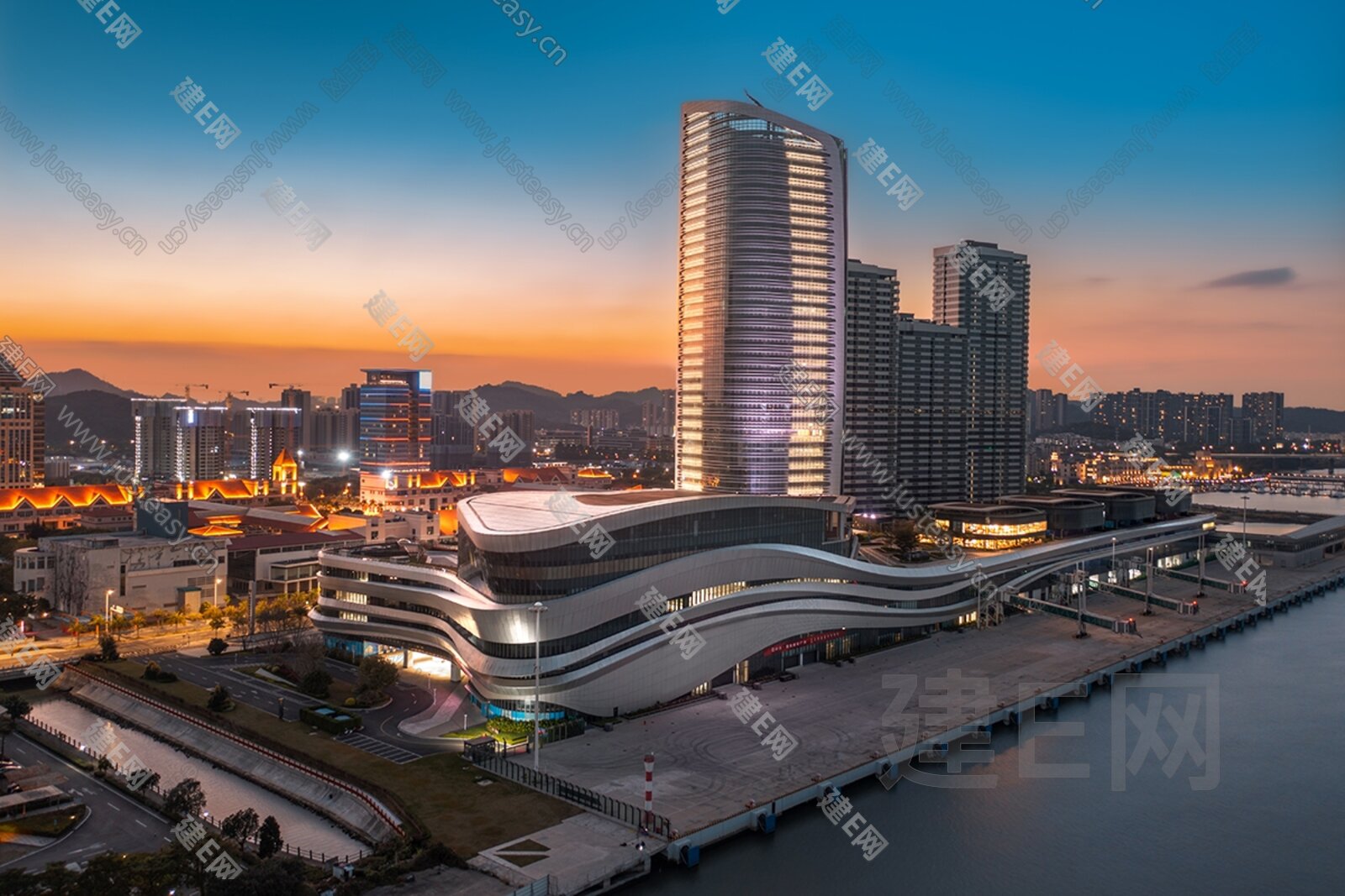 夜晚城市外景 商业综合体 海滨城市 住宅 高楼3d贴图下载[ID:104356254]_建e贴图