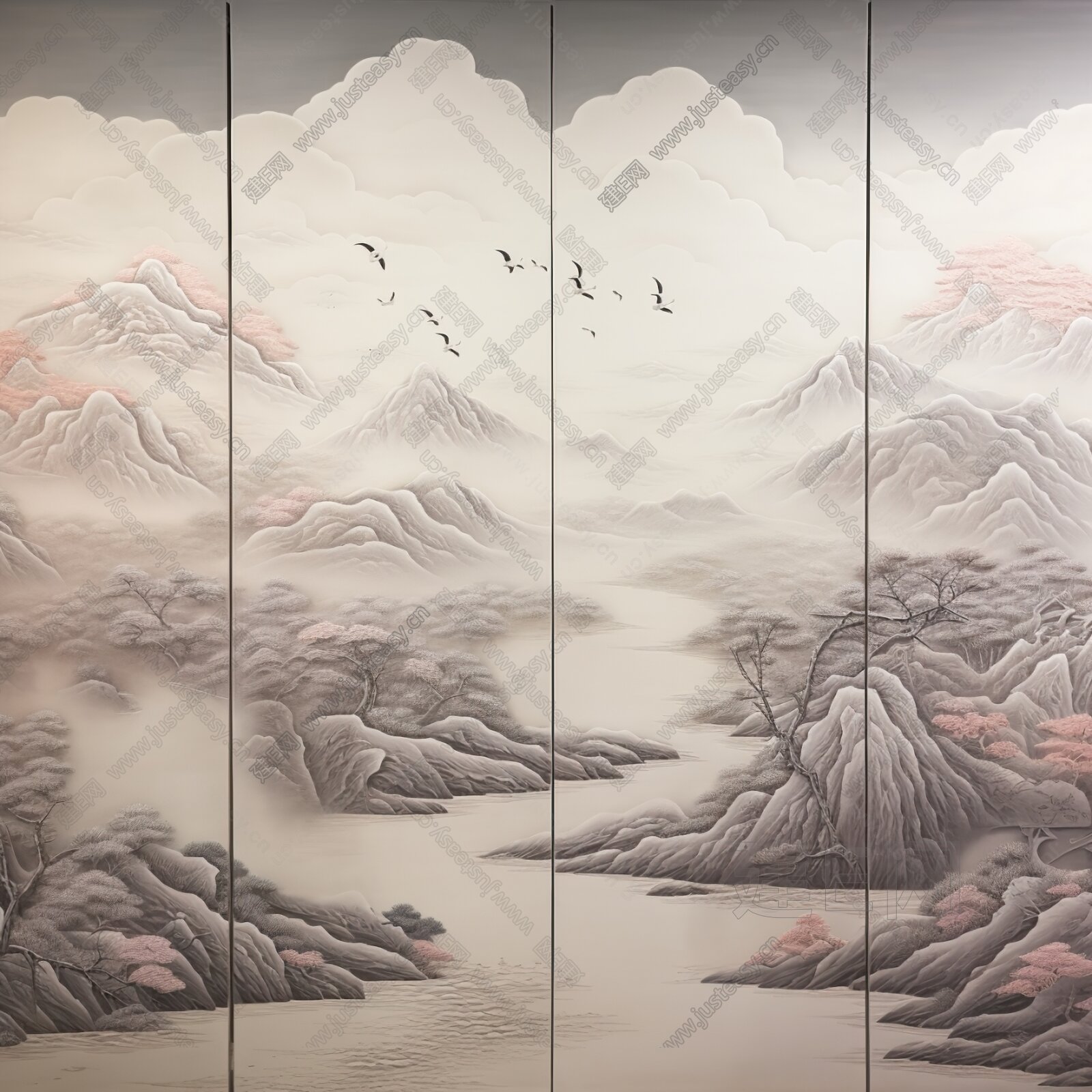 中式山水硬包3d贴图下载[ID:110844379]_建e贴图