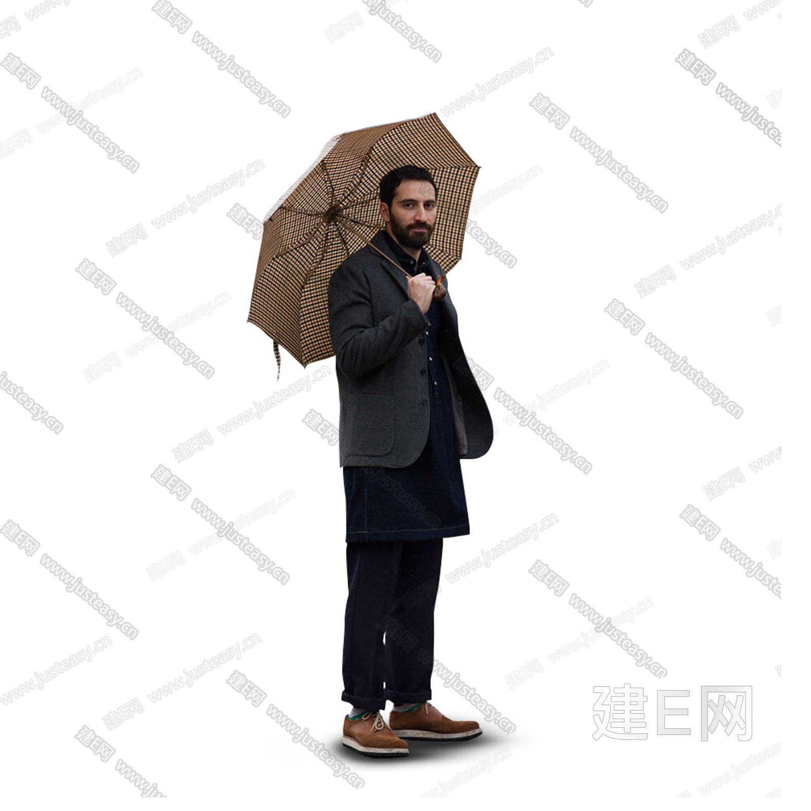 psd免抠雨天阴天打雨伞人物打伞的人户外站立行走姿势青年潮流休闲人物3d贴图下载[ID:113596666]_建e贴图
