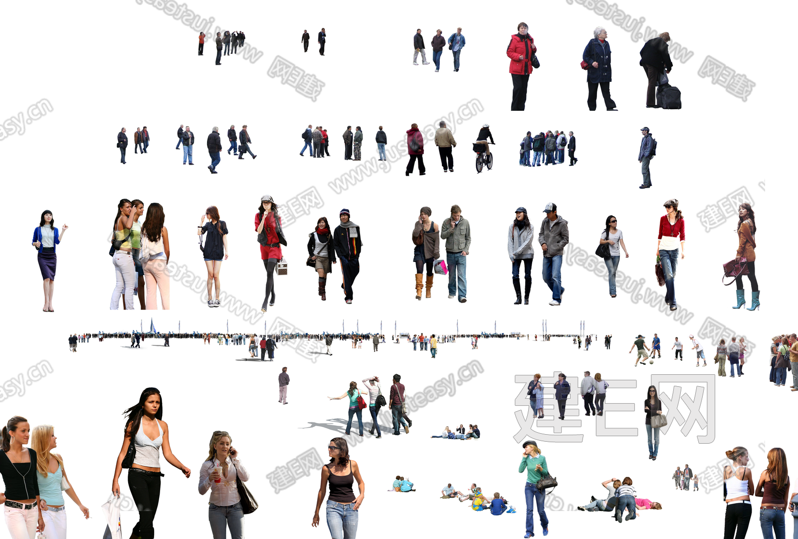 png免抠人物商业街行人广场人物3d贴图下载[ID:116152880]_建e贴图