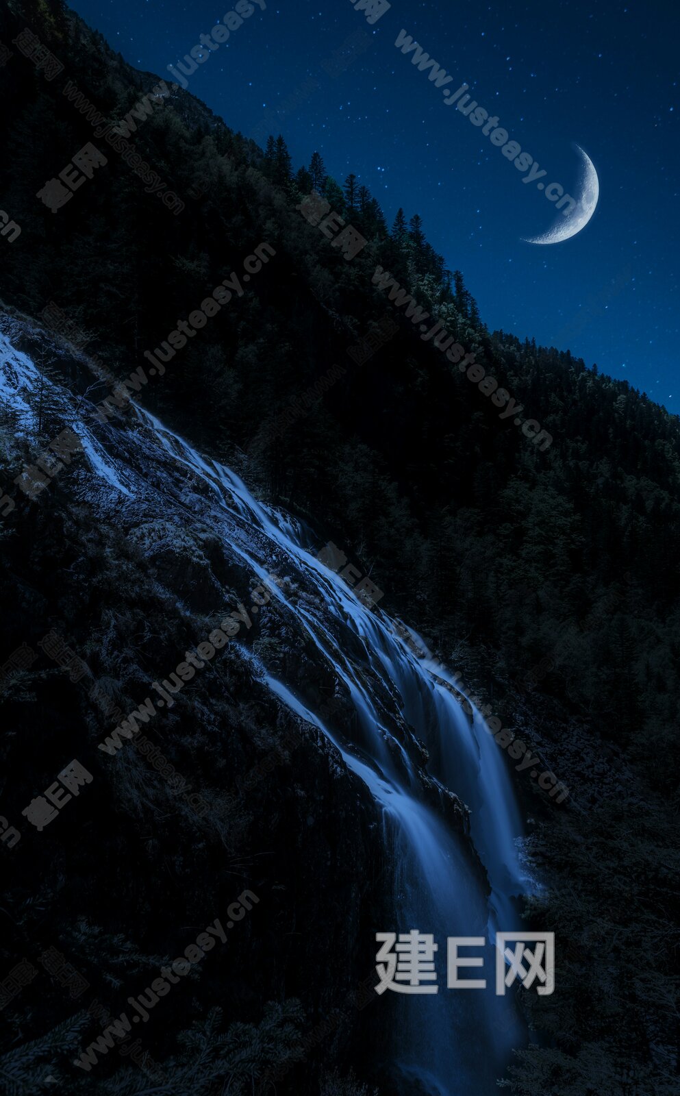 弯月夜晚天空风景3d贴图下载[ID:109402634]_建E室内设计网