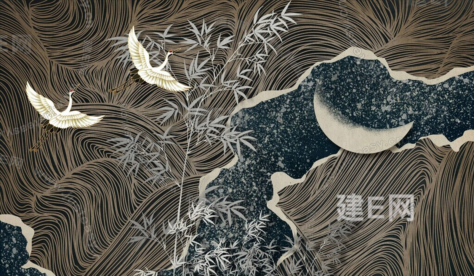 新中式山水装饰画3d贴图下载[ID:105405707]_建E室内设计网