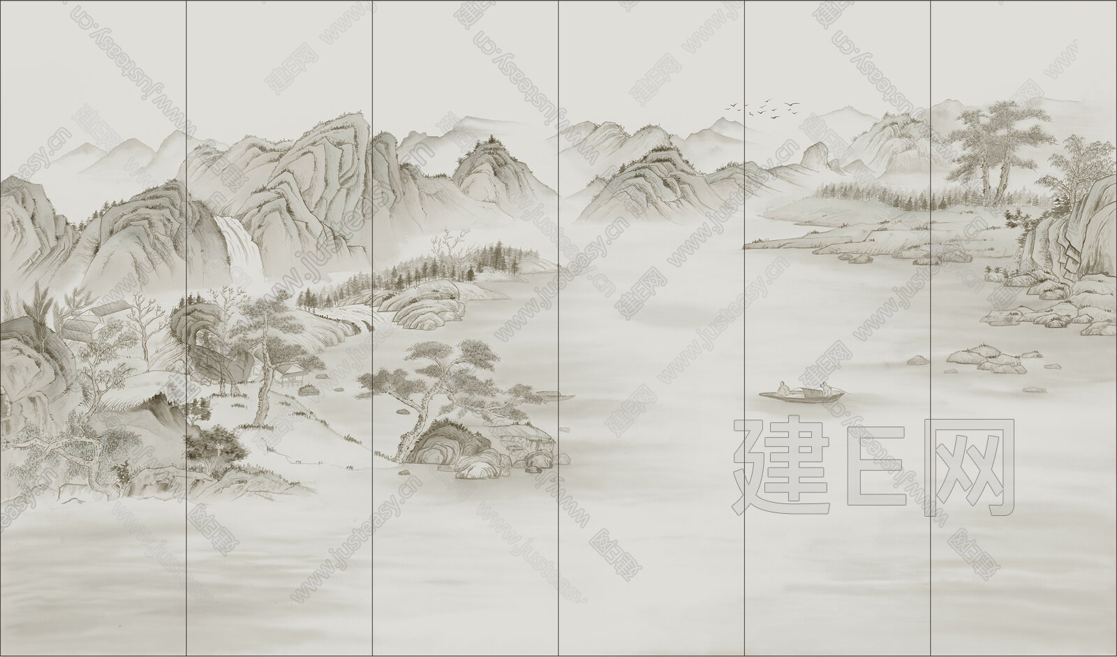新中式山水装饰画3d贴图下载[ID:101014986]_建E室内设计网