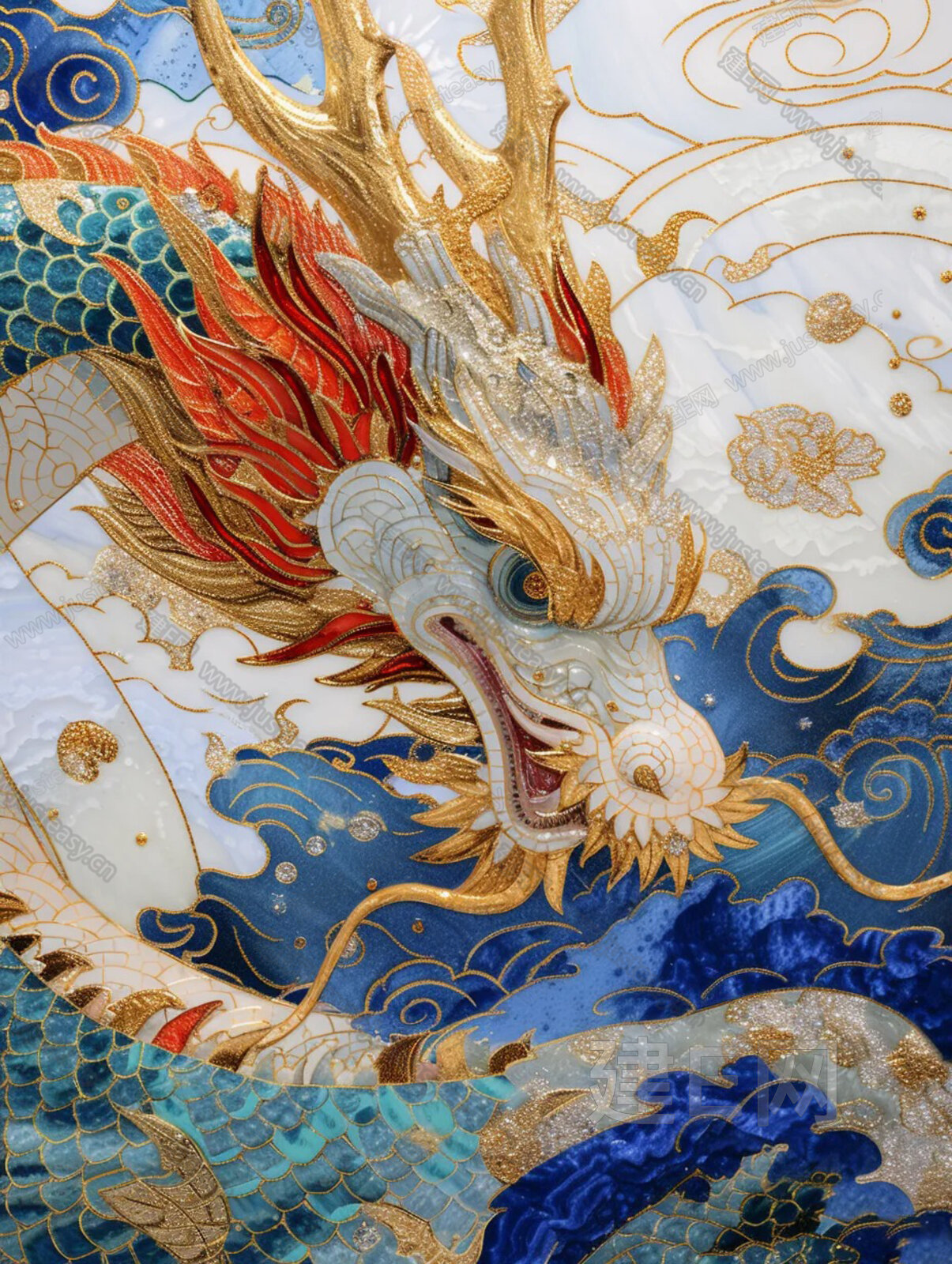 新中式祥龙动物掐丝珐琅挂画3d贴图下载[ID:100752666]_建e贴图