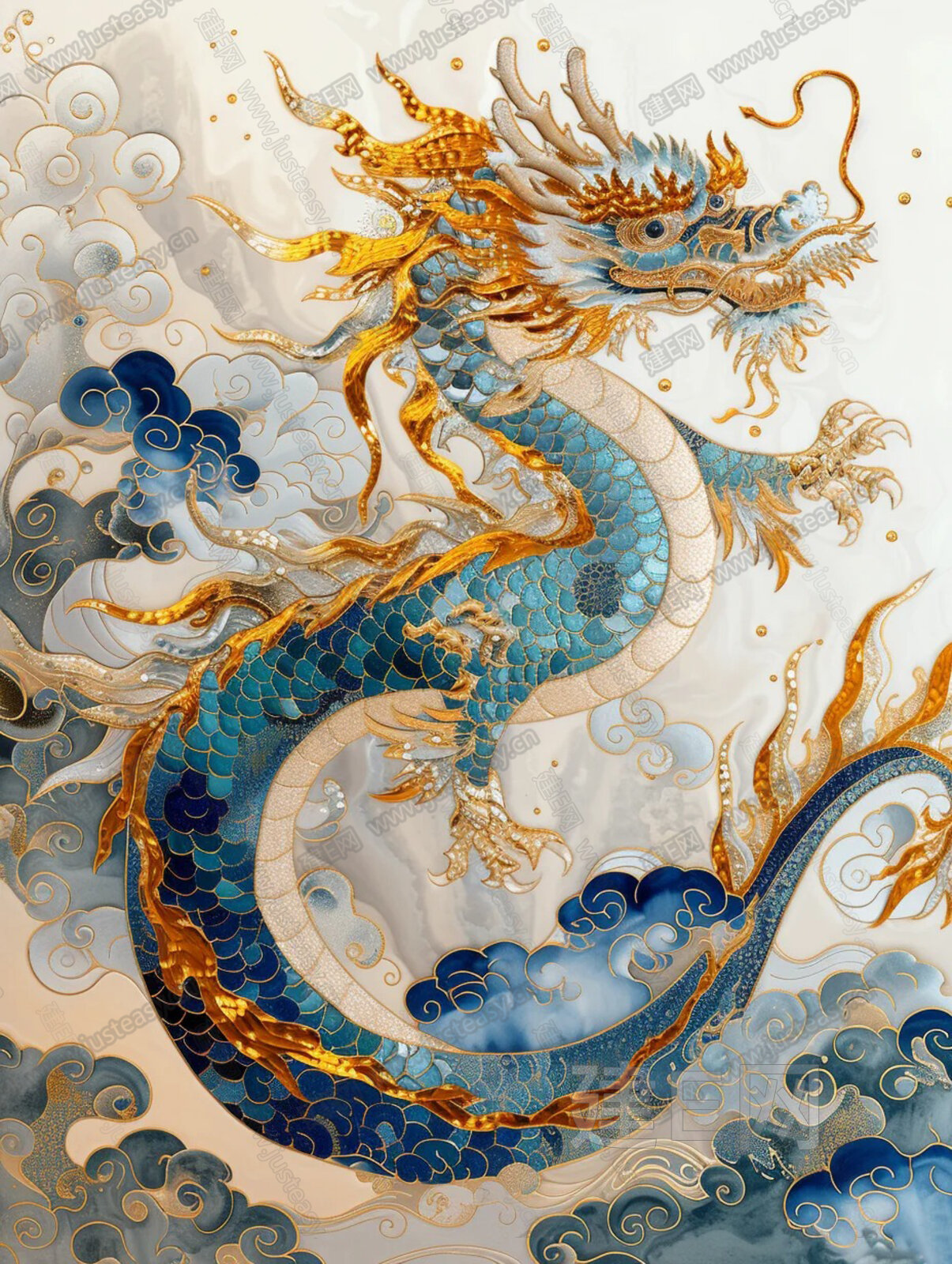 新中式祥龙动物掐丝珐琅挂画3d贴图下载[ID:100752746]_建E室内设计网