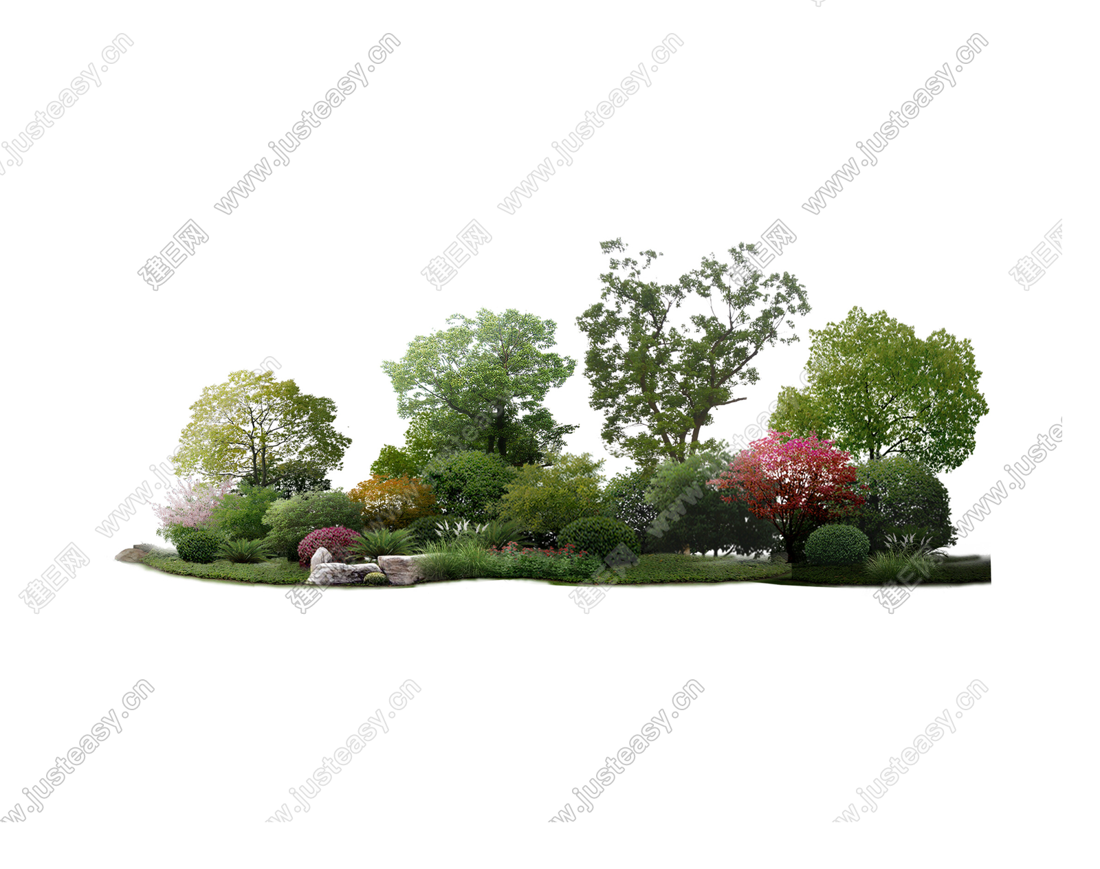 免抠景观绿化花草灌木植物组团景观小品绿篱乔木3d贴图下载[ID:102063493]_建e贴图