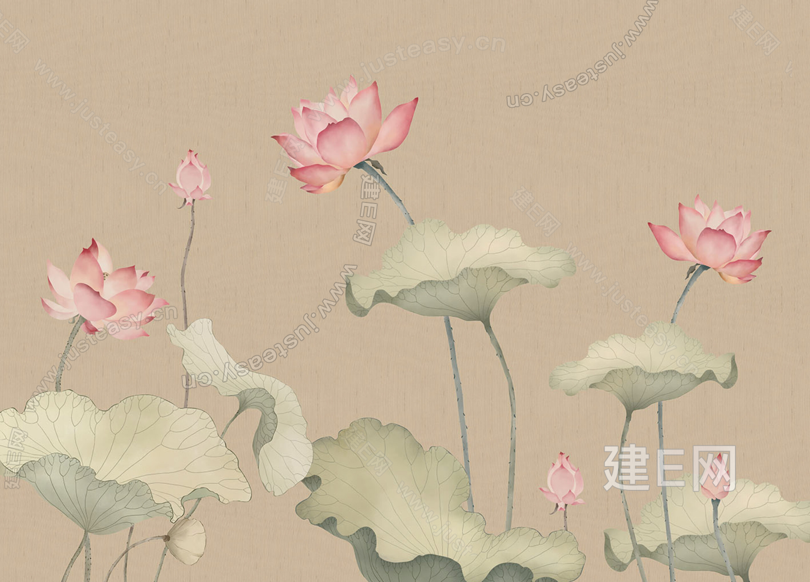 高清新中式荷花壁纸3d贴图下载[ID:100687061]_建e贴图