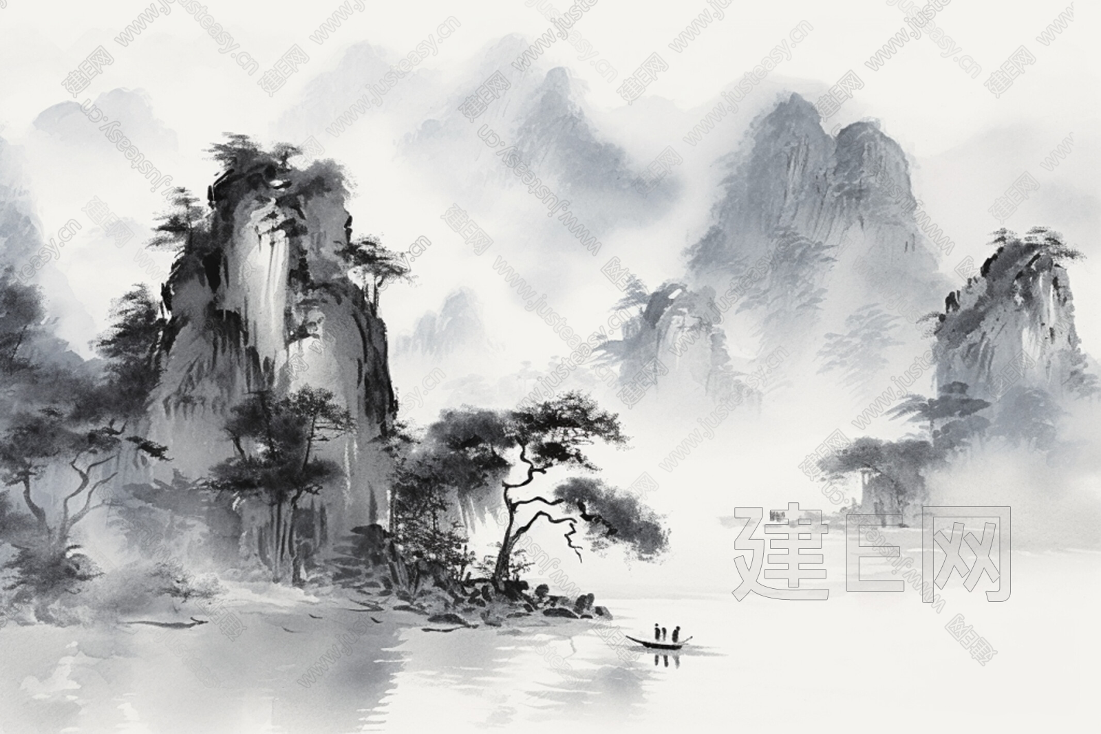 新中式山水装饰画3d贴图下载[ID:102456355]_建e贴图