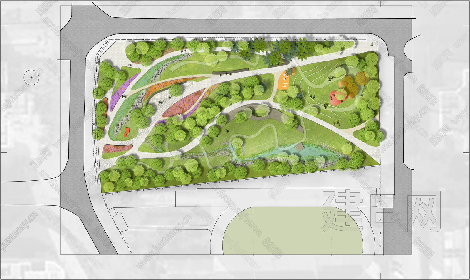 公园景观彩平图3d贴图下载[ID:117005513]_建e贴图