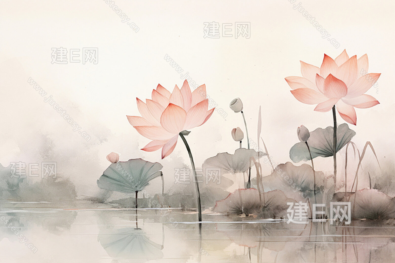 中式荷花壁纸3d贴图下载[ID:109861986]_建e贴图