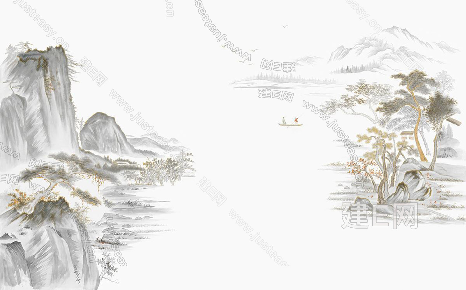 新中式山水背景墙3d贴图下载[ID:112286911]_建e贴图