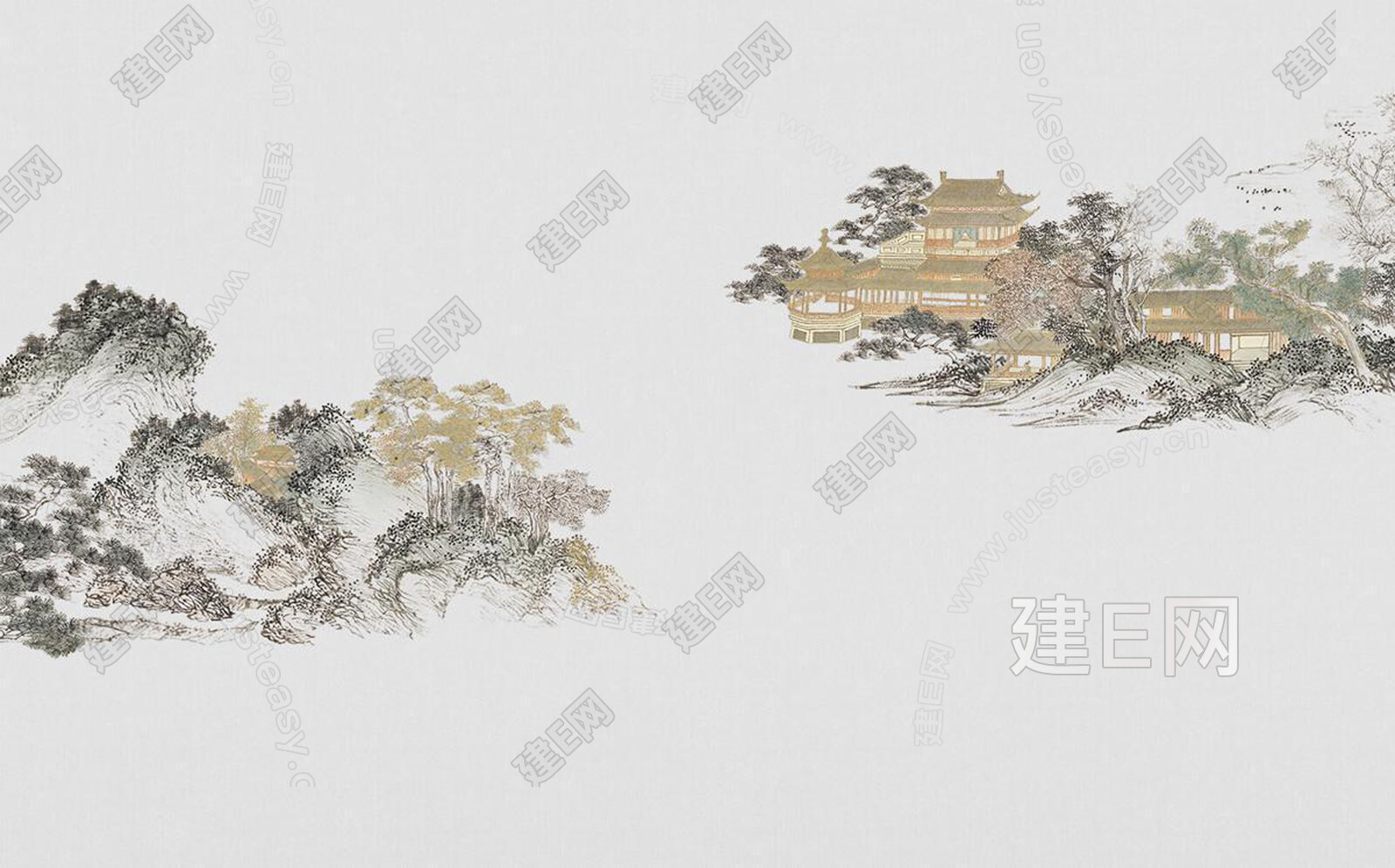 新中式山水背景墙3d贴图下载[ID:112286751]_建e贴图