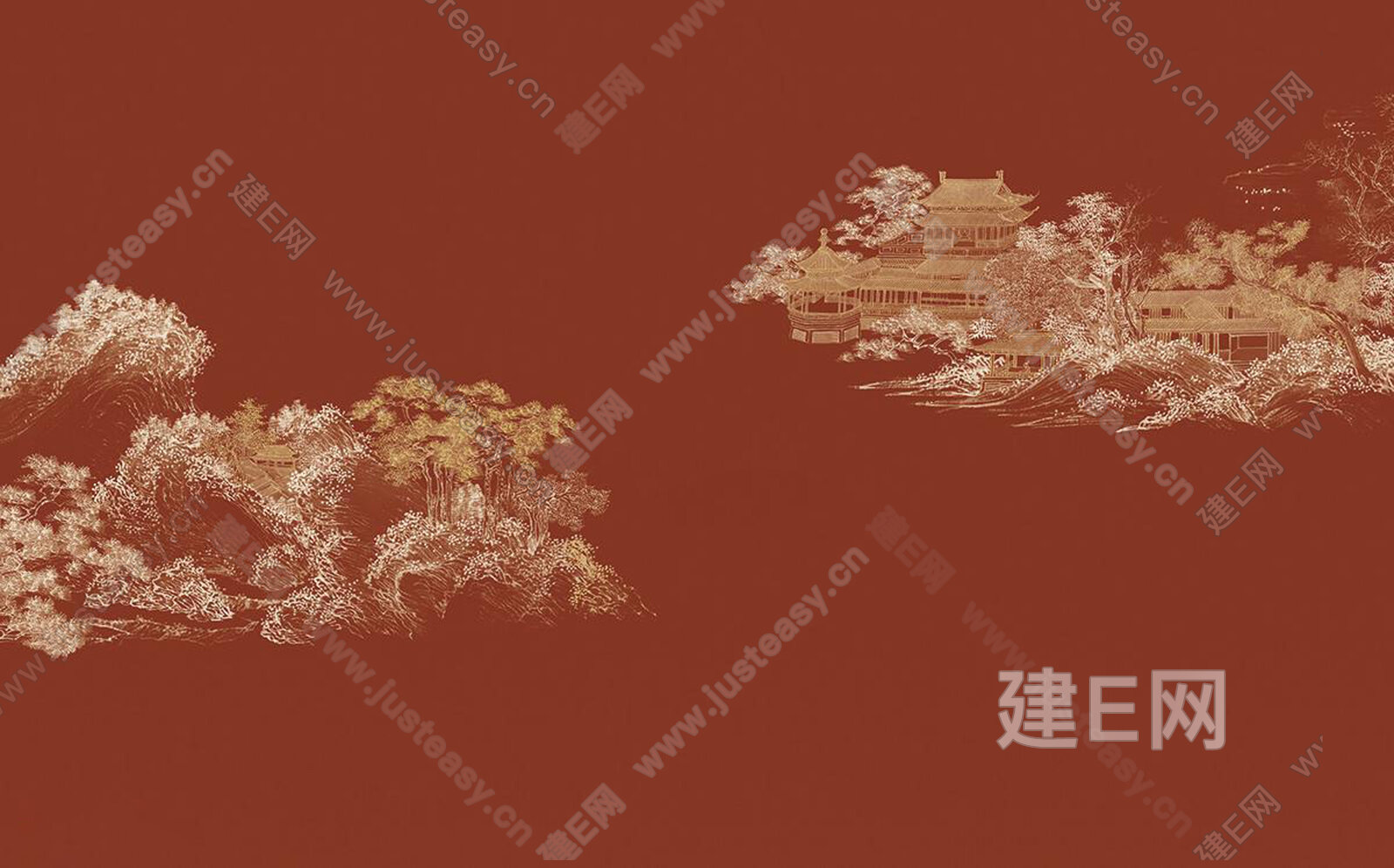 新中式山水背景墙3d贴图下载[ID:112286847]_建e贴图