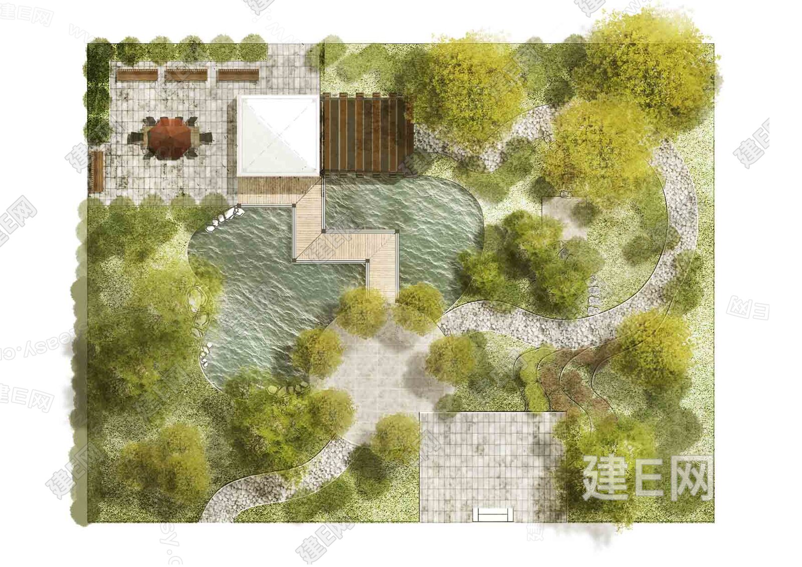 别墅庭院景观彩平图3d贴图下载[ID:105930685]_建e贴图