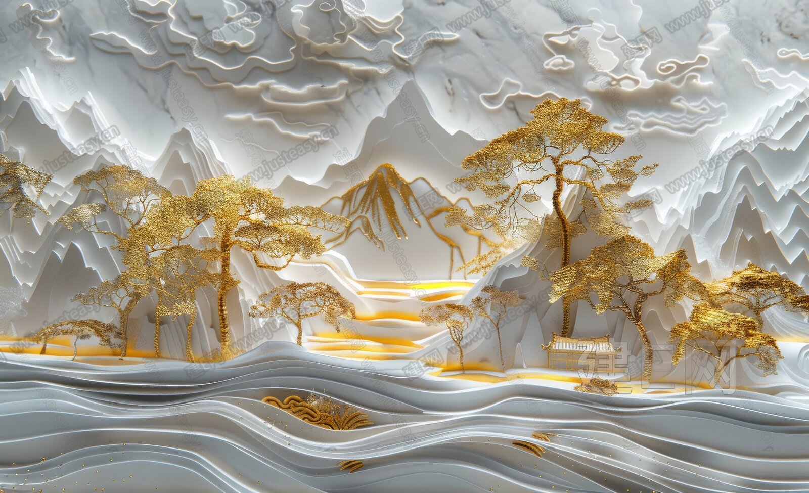 新中式工装背景墙3d贴图下载[ID:102195109]_建e贴图