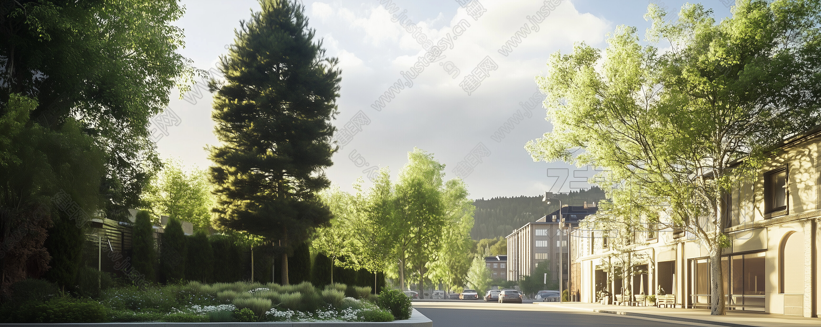 白天公园街道景观外景贴图3d贴图下载[ID:109076347]_建e贴图