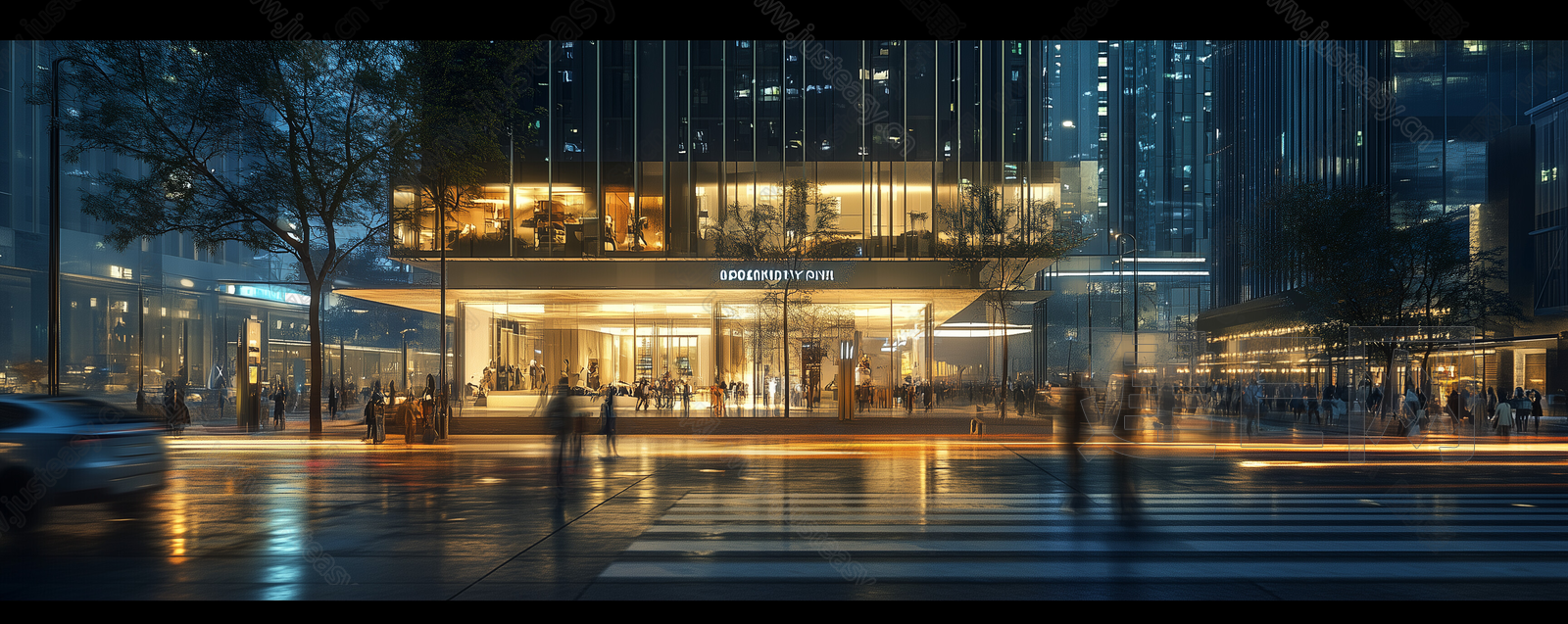 现代城市街道夜景3d贴图下载[ID:109600746]_建e贴图