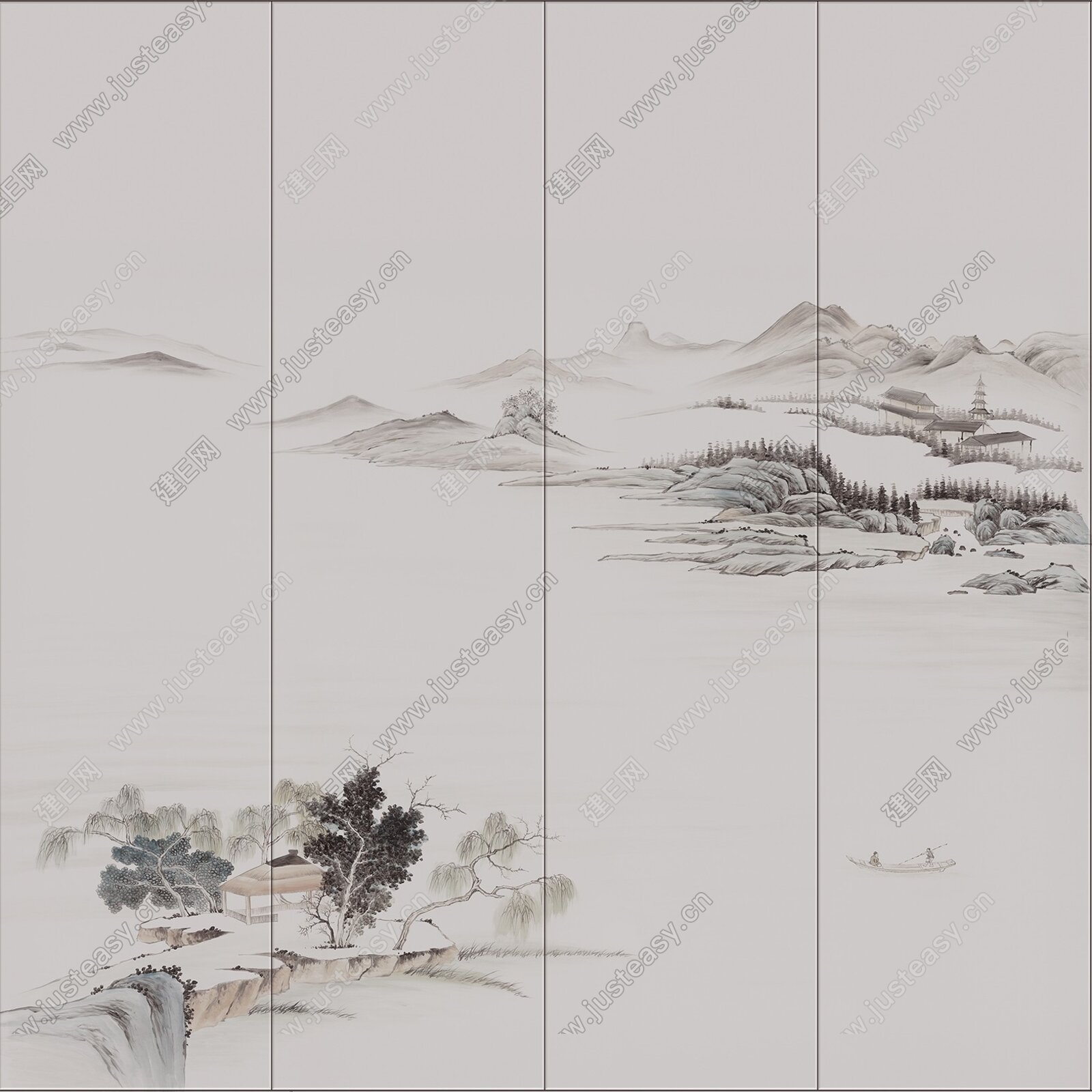中式山水硬包3d贴图下载[ID:102063865]_建e贴图