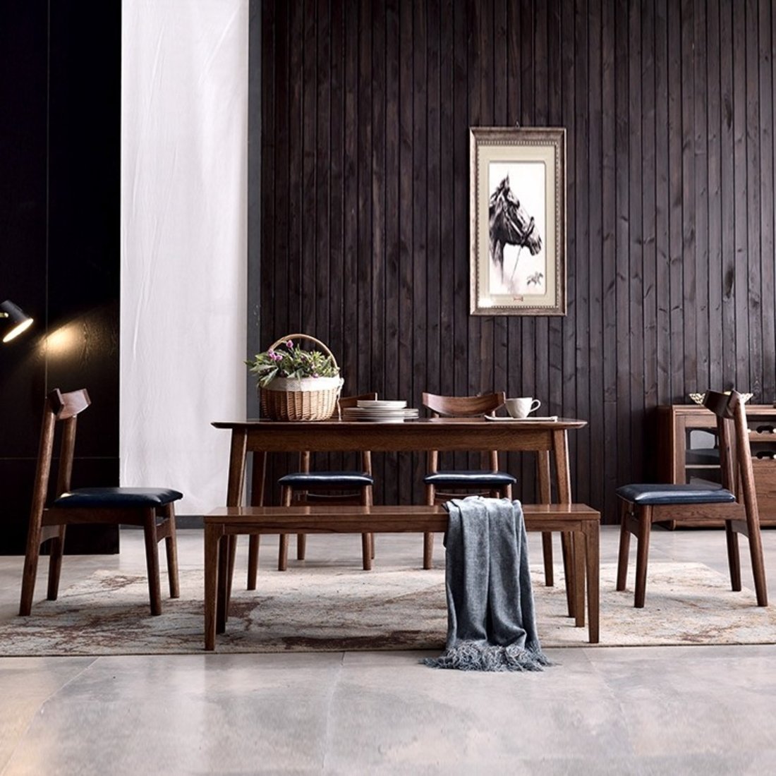 霍尔胡桃木餐桌椅,北欧胡桃木系列,建e优选,设计师原创家具品牌商城