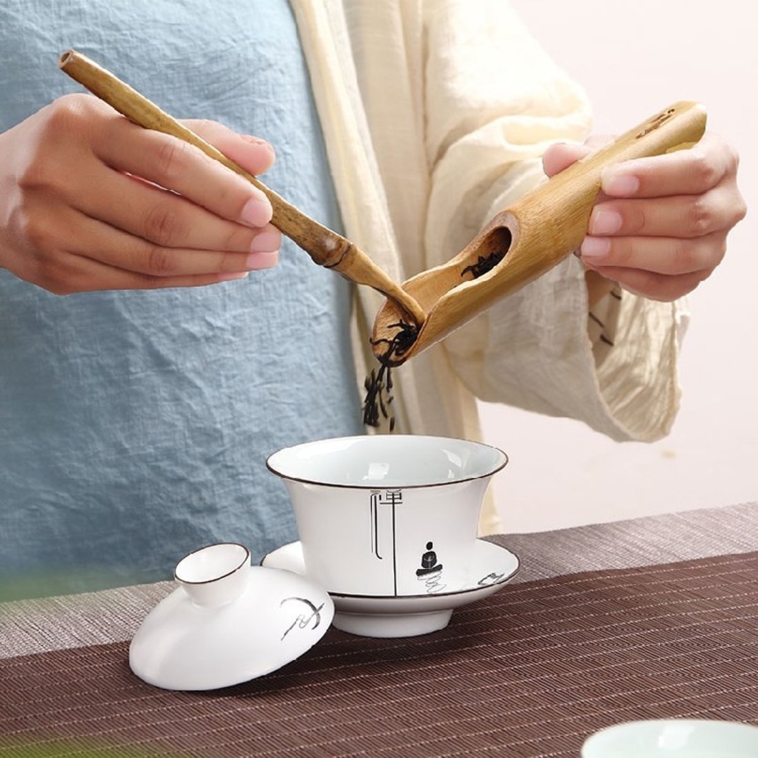 「茶道六君子」铁锈釉罐+竹制茶具
