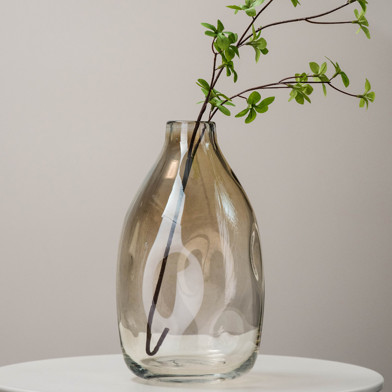 轻奢特大号不规则花瓶 手工透明玻璃花器客厅插花日本吊钟马醉木