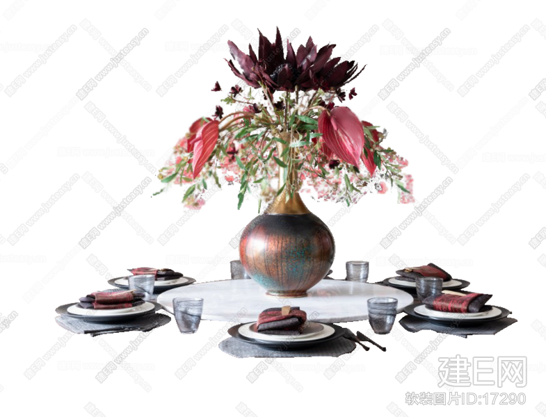 新中式圆餐桌餐具饰品组合